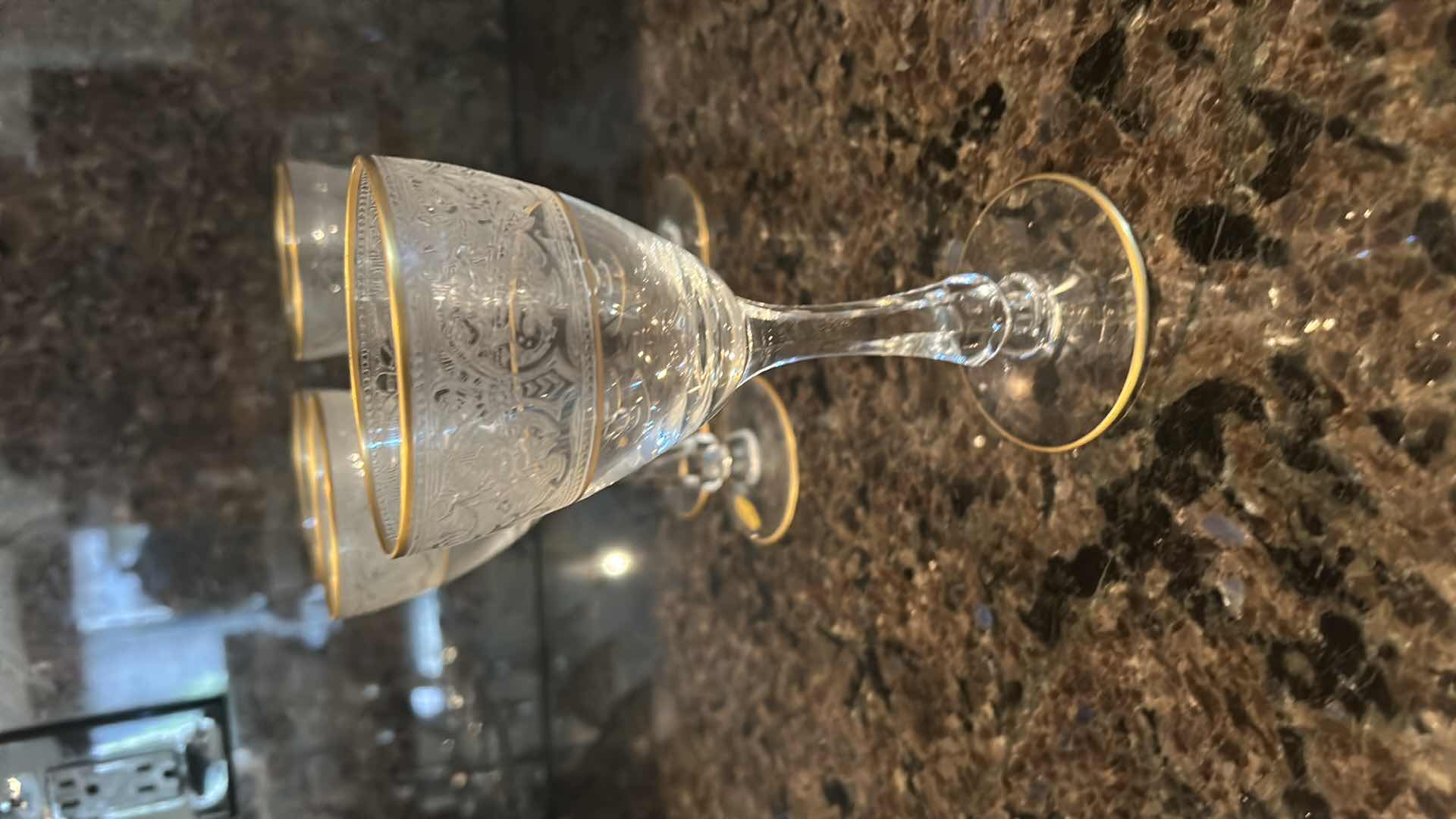 Photo 1 of 4-GLASTONBURY LOTUS WINE GLASS-BROCADE GOLD PATTERN