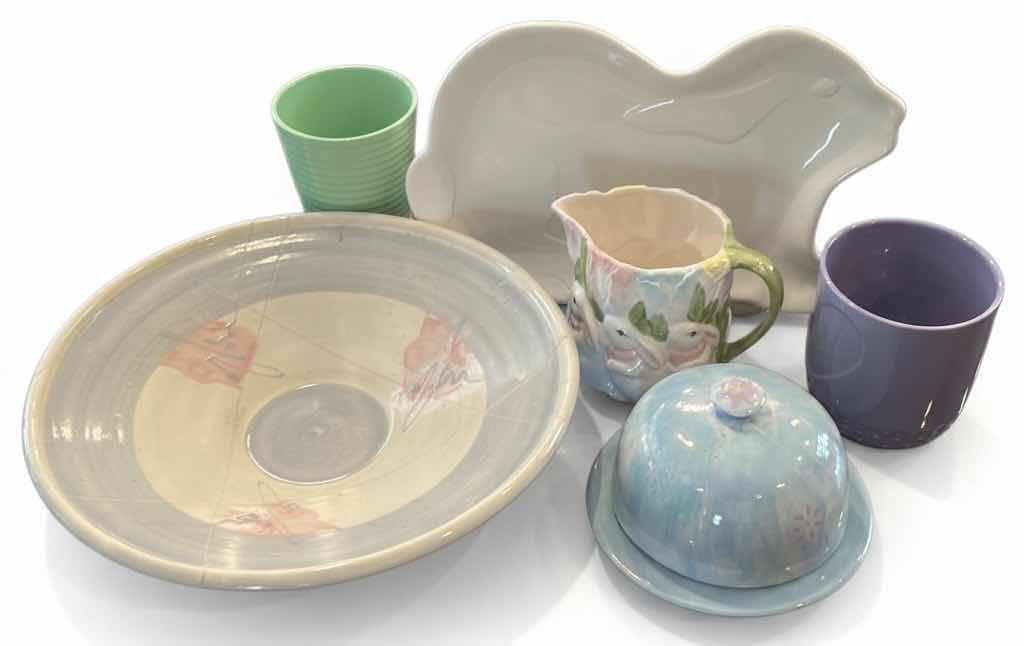 Photo 1 of CERAMIC PLATTERS, LIDDED CHEESE DISH, PASTEL POTS AND PITCHER