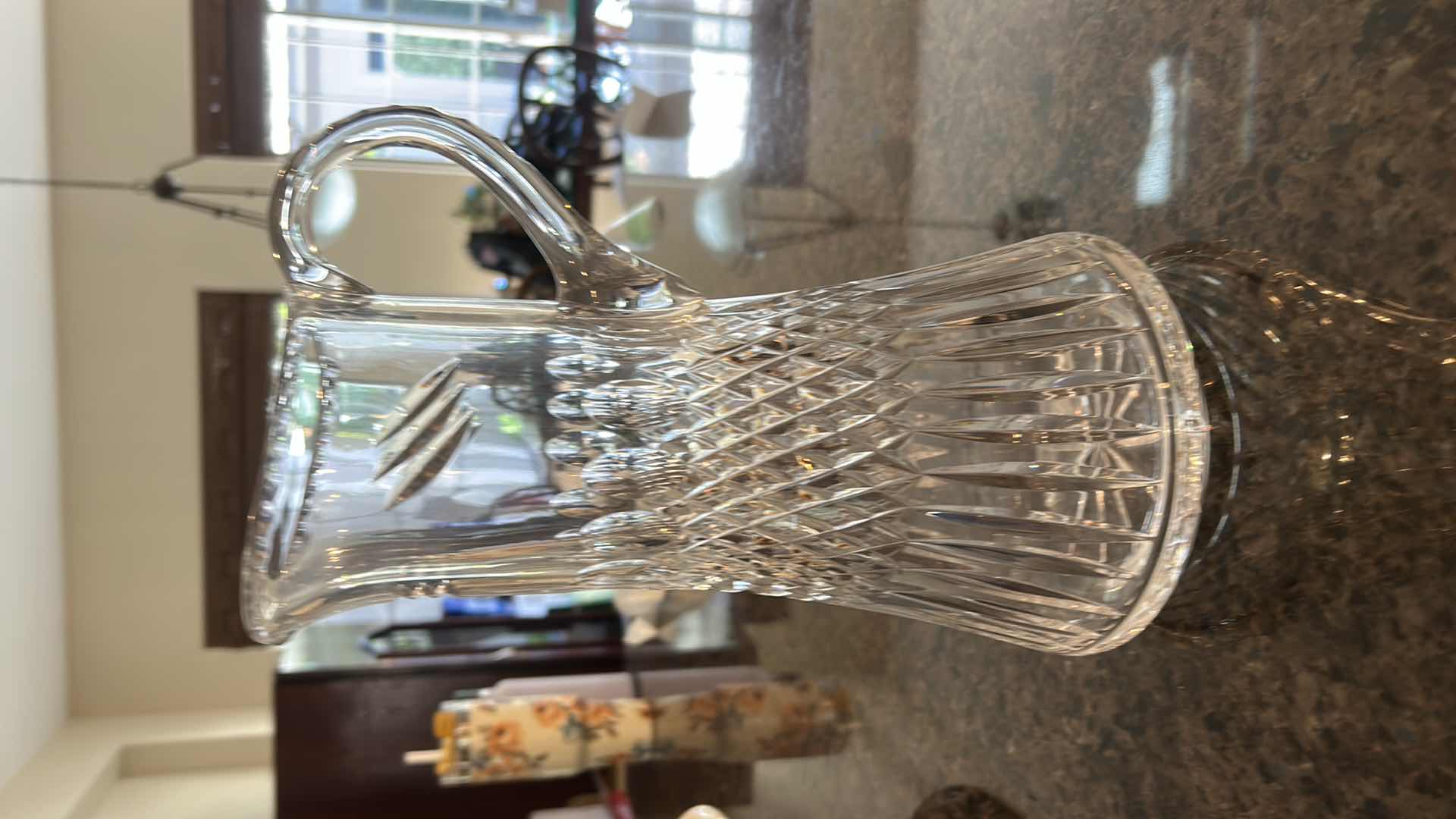 Photo 1 of EUROPEAN HAND-CUT LEAD CRYSTAL BEVERAGE PITCHER, FAMOUSLY STYLED IN THE CLASSIC “MAJESTIC” PATTERN. H12.25”