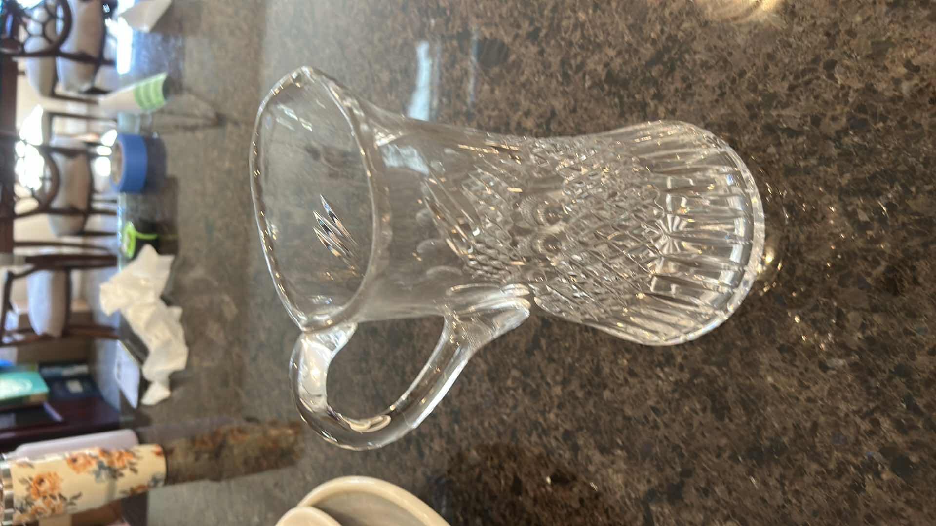 Photo 1 of EUROPEAN HAND-CUT LEAD CRYSTAL BEVERAGE PITCHER, FAMOUSLY STYLED IN THE CLASSIC “MAJESTIC” PATTERN. H12.25”