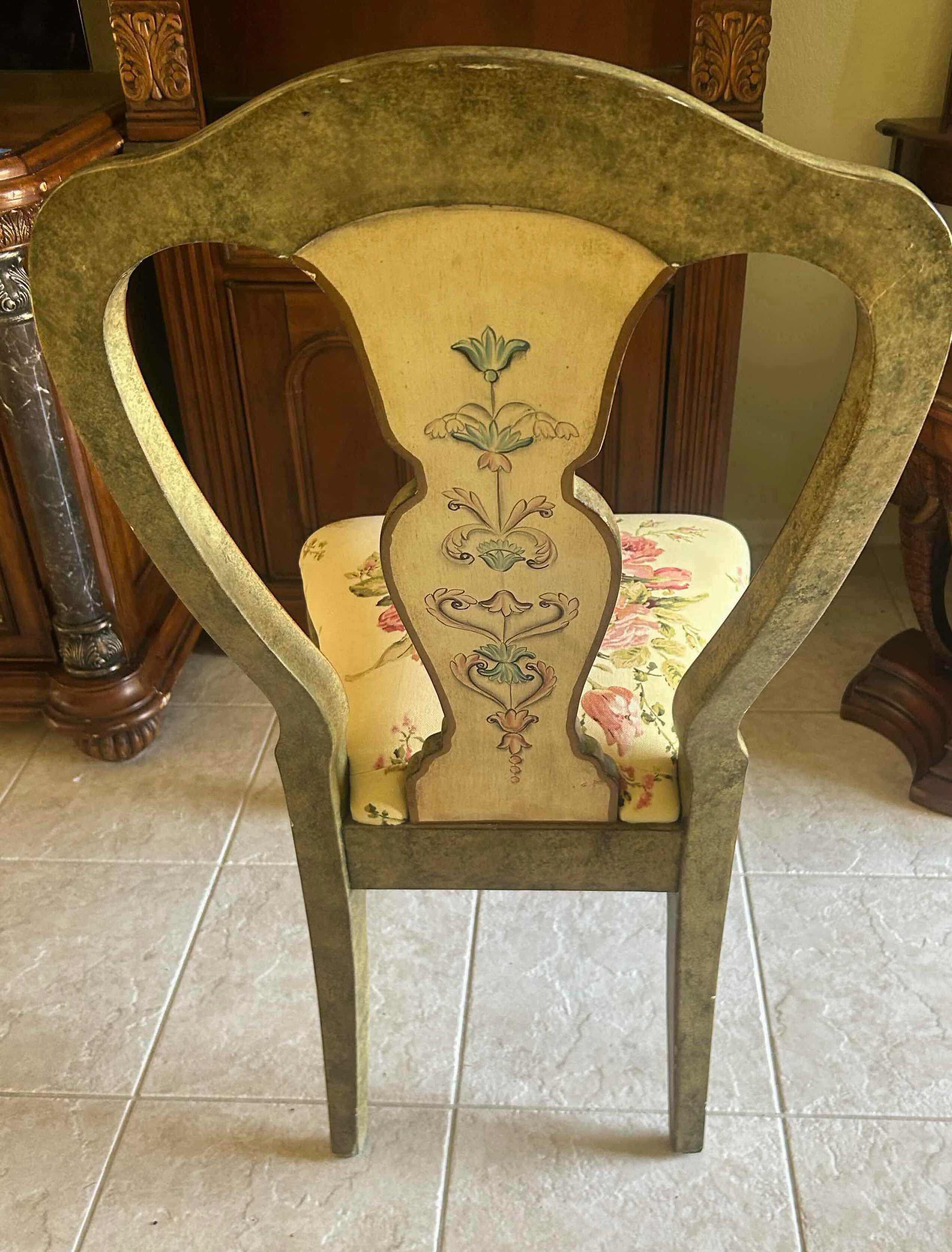 Photo 1 of ITALIAN ROCOCO PAINTED SIDE CHAIR W HAND PAINTED FLORAL MOTIF & GILDED CABRIOLE LEGS