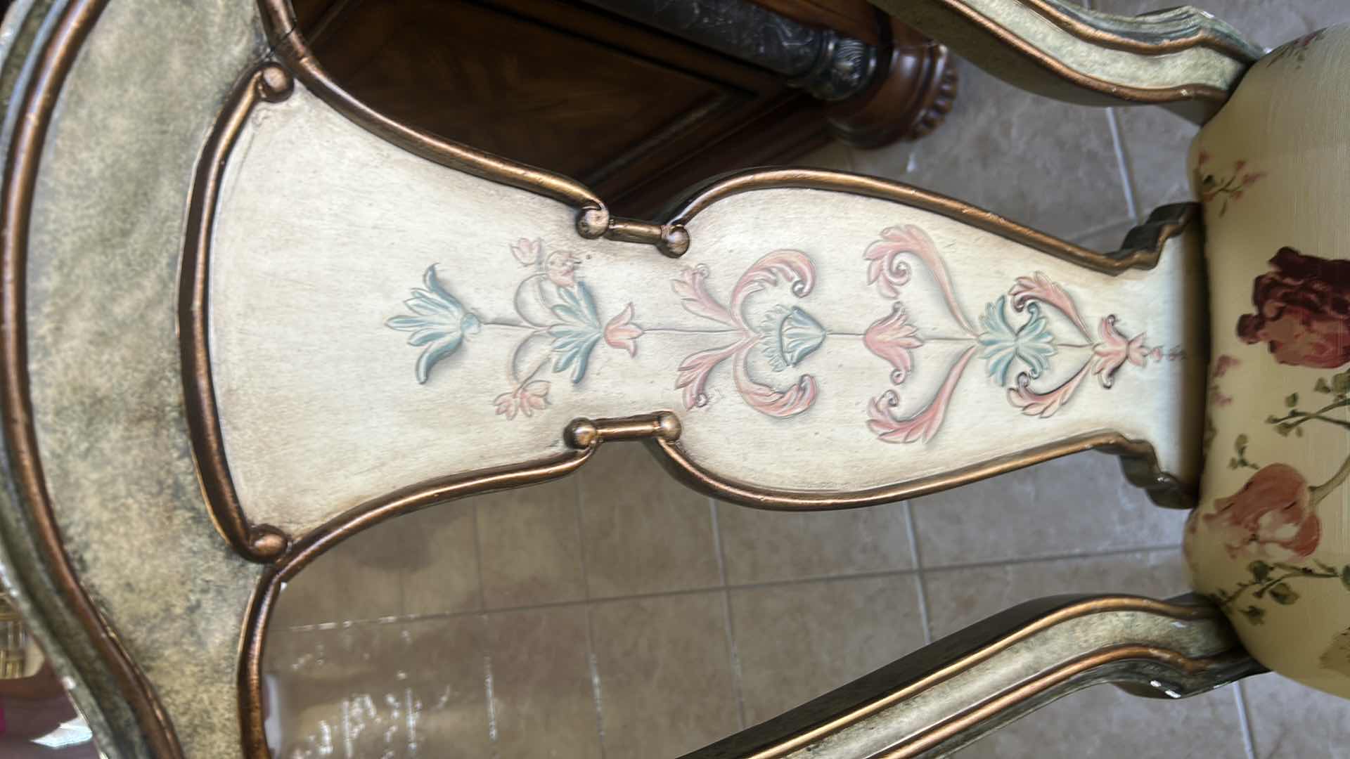 Photo 1 of ITALIAN ROCOCO PAINTED SIDE CHAIR W HAND PAINTED FLORAL MOTIF & GILDED CABRIOLE LEGS