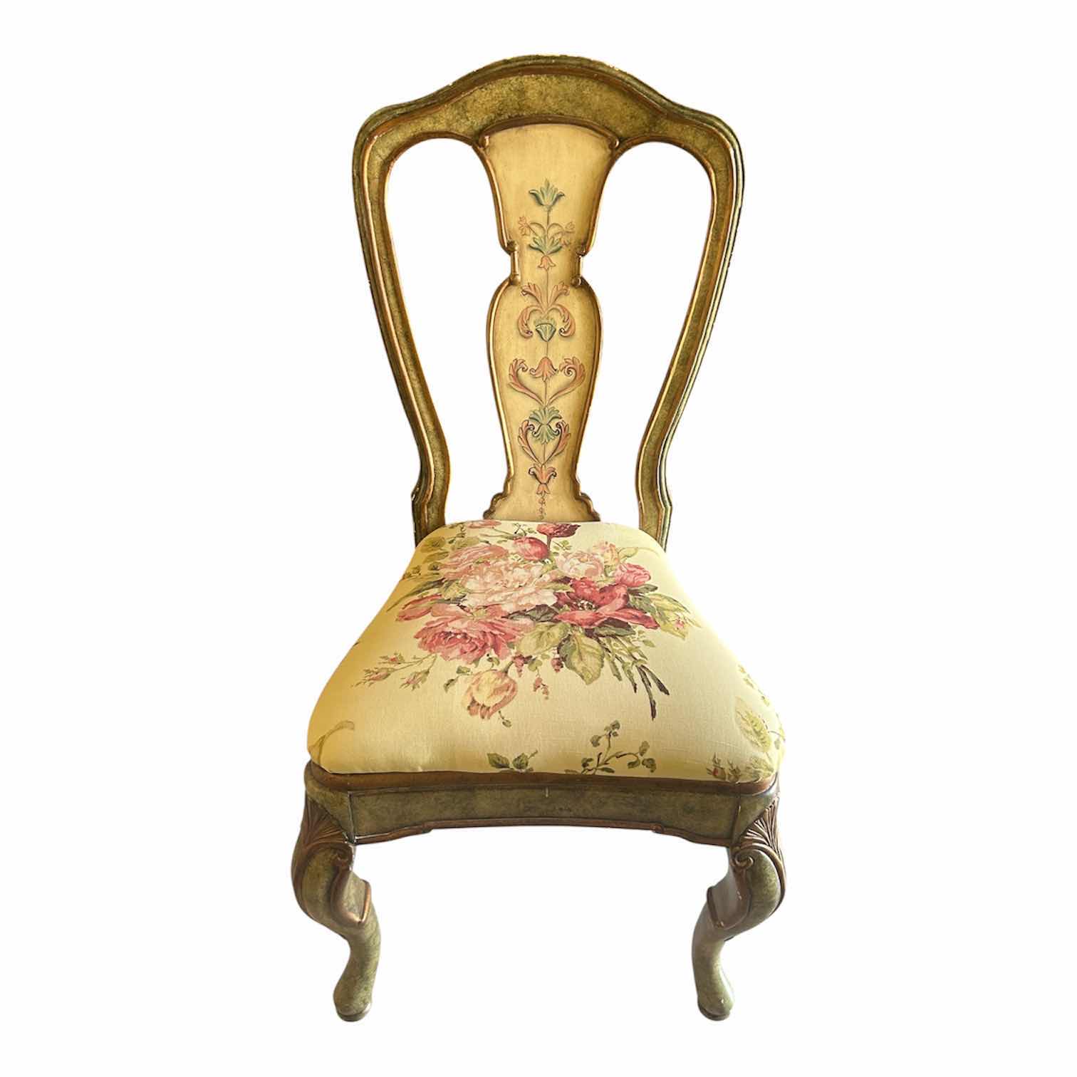 Photo 1 of ITALIAN ROCOCO PAINTED SIDE CHAIR W HAND PAINTED FLORAL MOTIF & GILDED CABRIOLE LEGS