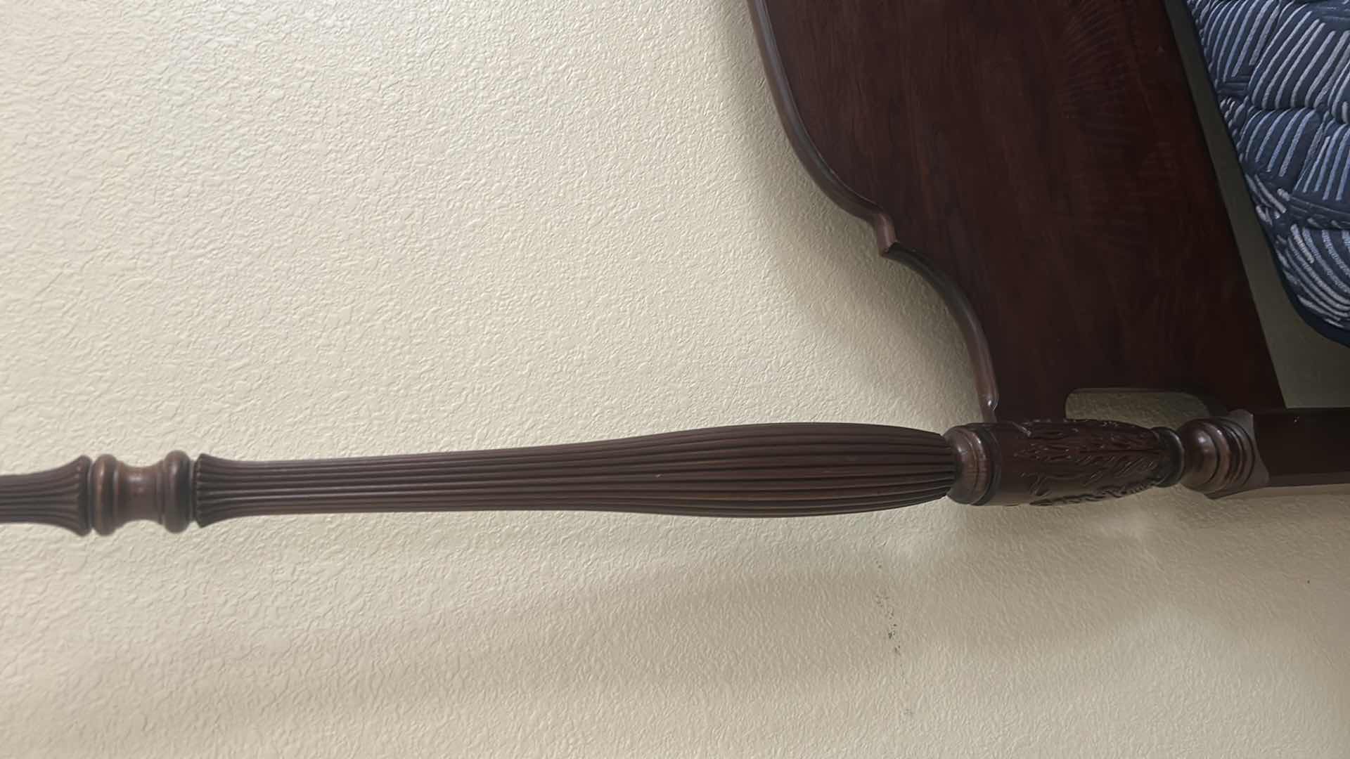 View 2 of ETHAN ALLEN DARK CHERRY MAHOGANY FOUR POSTED BED W TALL RICED CARVED POSTS QUEEN MATTRESS INCLUDED