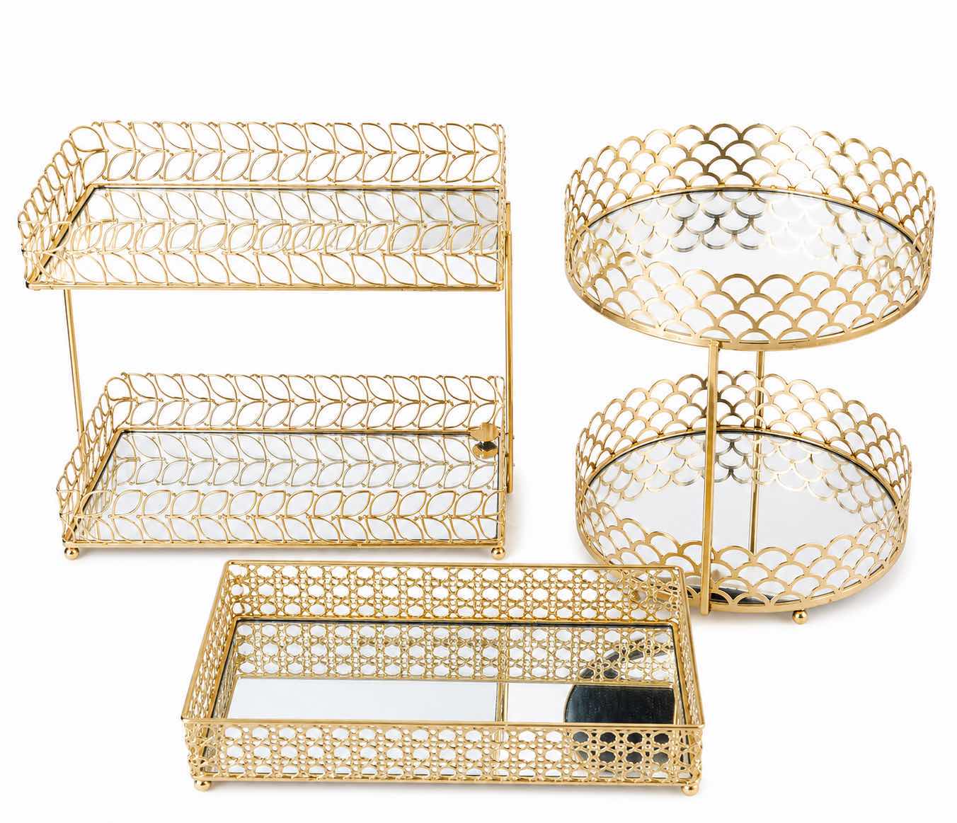 Photo 1 of SET OF GOLD METAL VANITY ORGANIZERS FEATURING MIRRORED TRAYS,