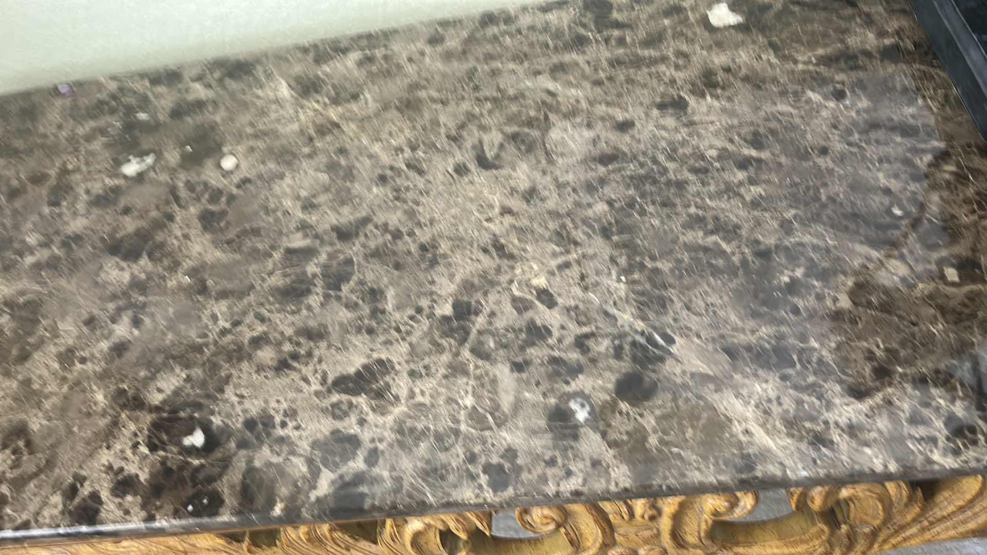 Photo 1 of LOUIS XV STYLE MARBLE TOP CENTER TABLE FEATURES A HEAVILY CARVED WOODEN BASE WITH SLENDER, SCROLLED CABRIOLE LEGS. 54“ x 21“ x H29 1/2“. $1500