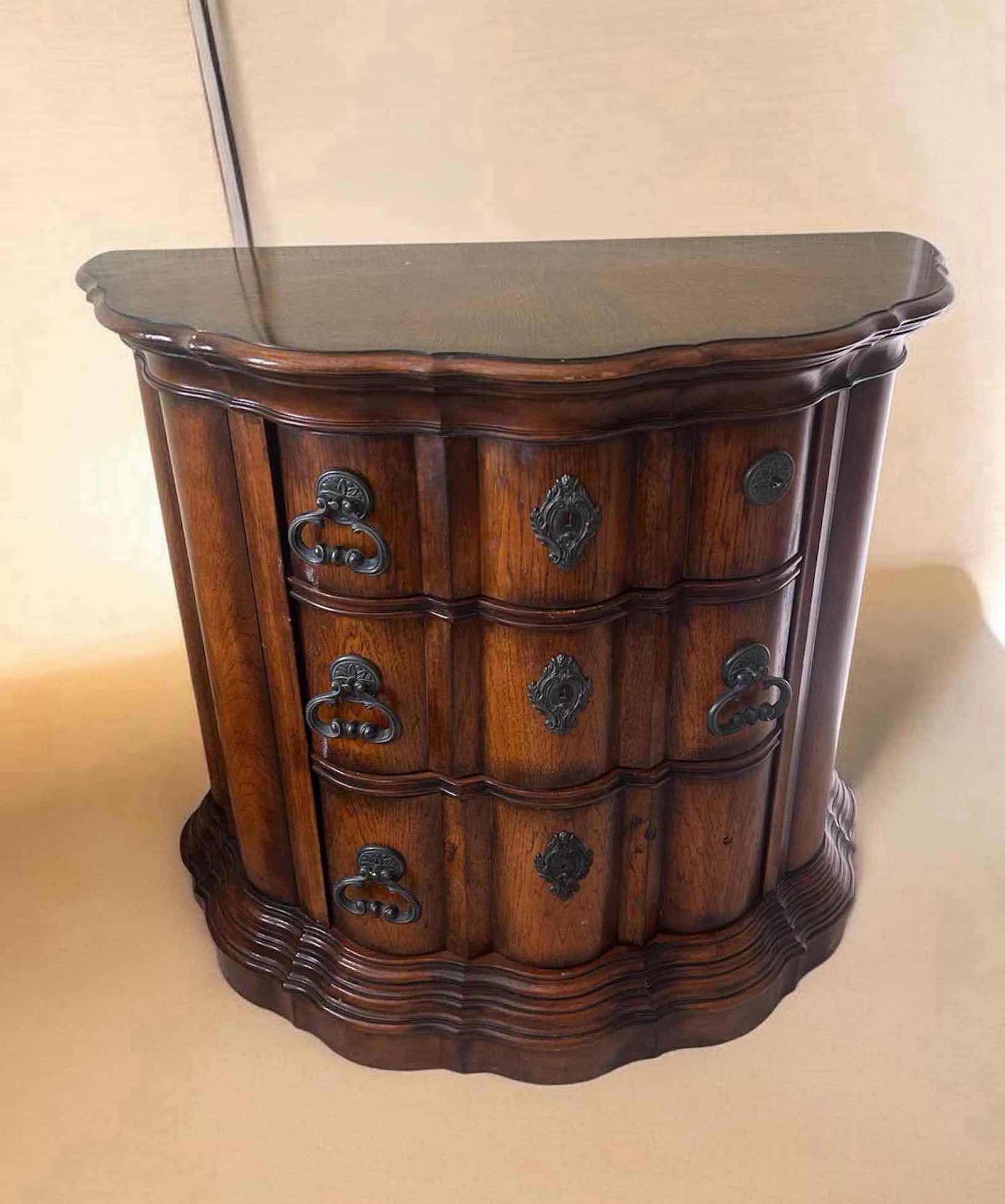 Photo 1 of PULASKI EDWARDIAN DEMILUNE CHEST W SCALLOPED FRONT & DARK METAL HARDWARE 40" X 20" H 35" RETAIL $700
