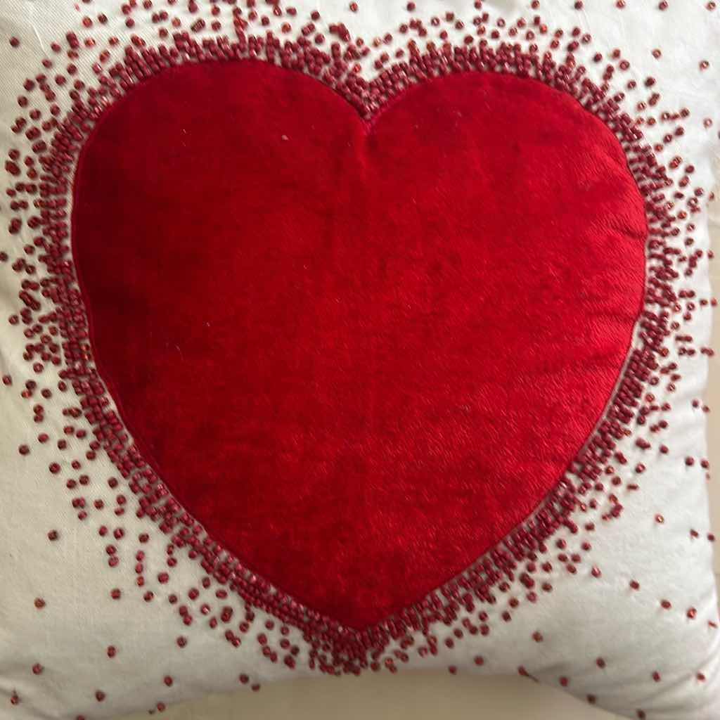Photo 1 of 3- VALENTINE DAY DECORATIVE PILLOWS W RED EMBROIDERED HEARTS & BEADED ACCENTS 13" W