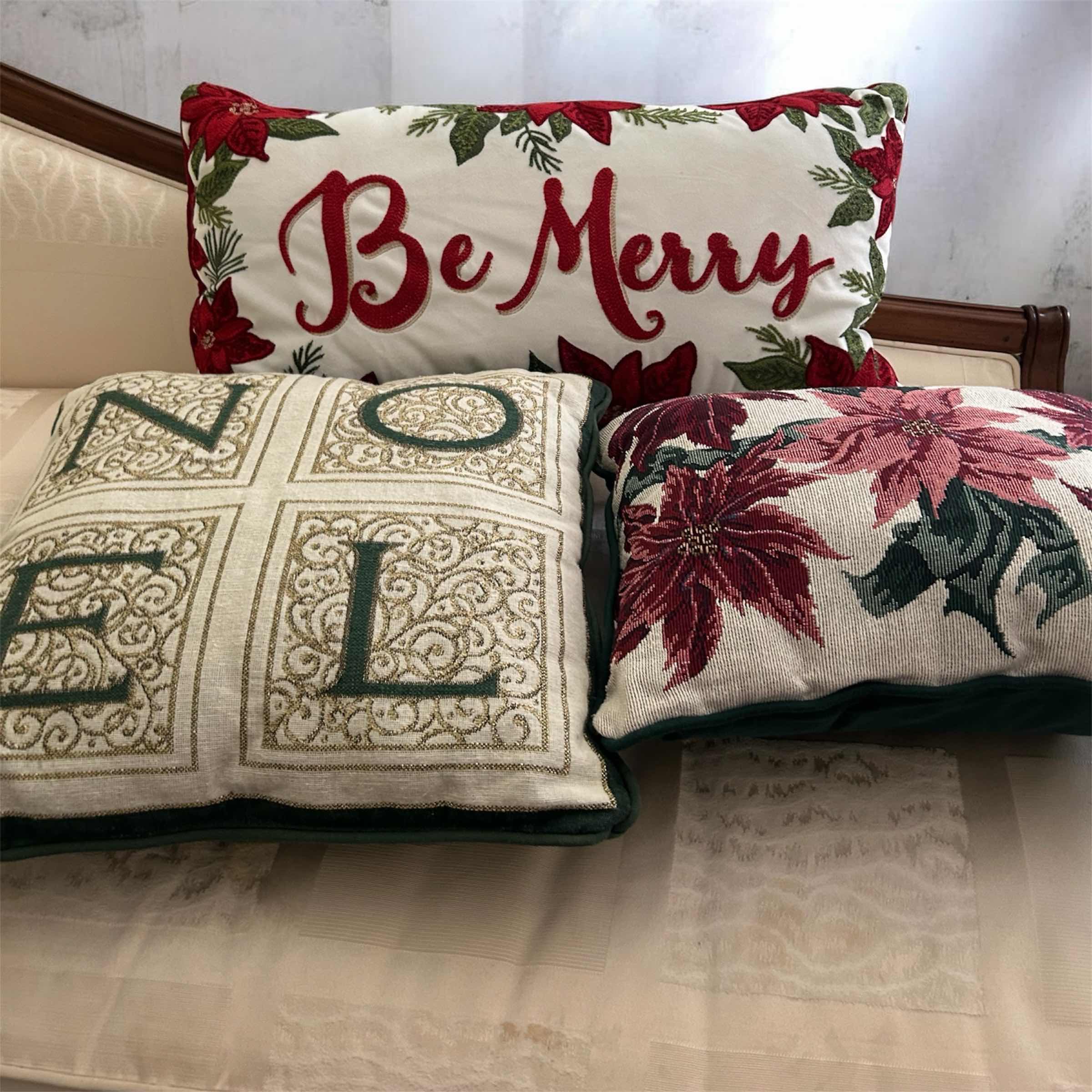 Photo 1 of 3-HOLIDAY PILLOWS FESTIVE NOEL & BE MERRY DESIGN