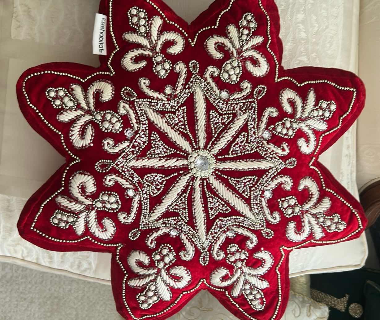 Photo 1 of 3-DECORATIVE HOLIDAY PILLOWS W BEADED DESIGN 14" 17" W