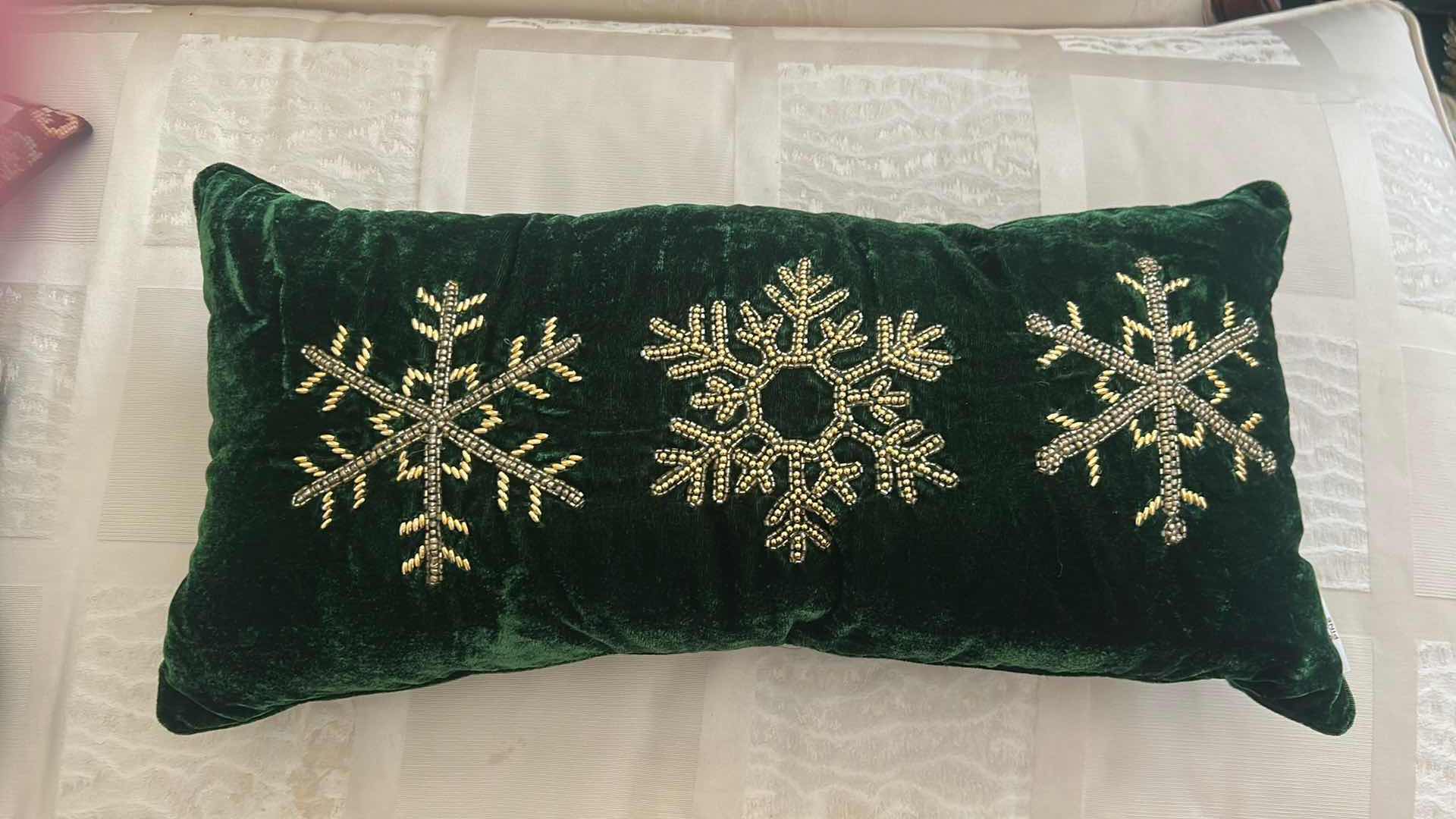 Photo 1 of 3- HOLIDAY PILLOWS W BEADED VELVET & NEEDLEPOINT DESIGN
13" 19" W