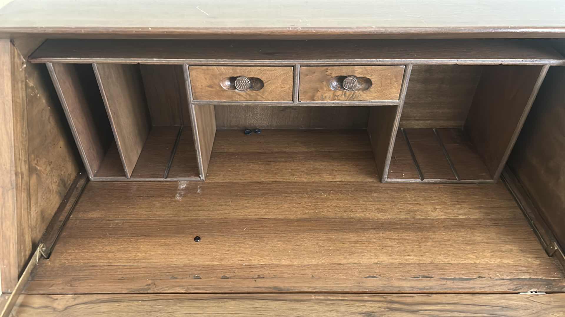 Photo 1 of VINTAGE ASIAN STYLE SECRETARY DESK W INTRICATE HAND CARVED WOOD PANELS 34" X 18" H 41" RETAIL $1300