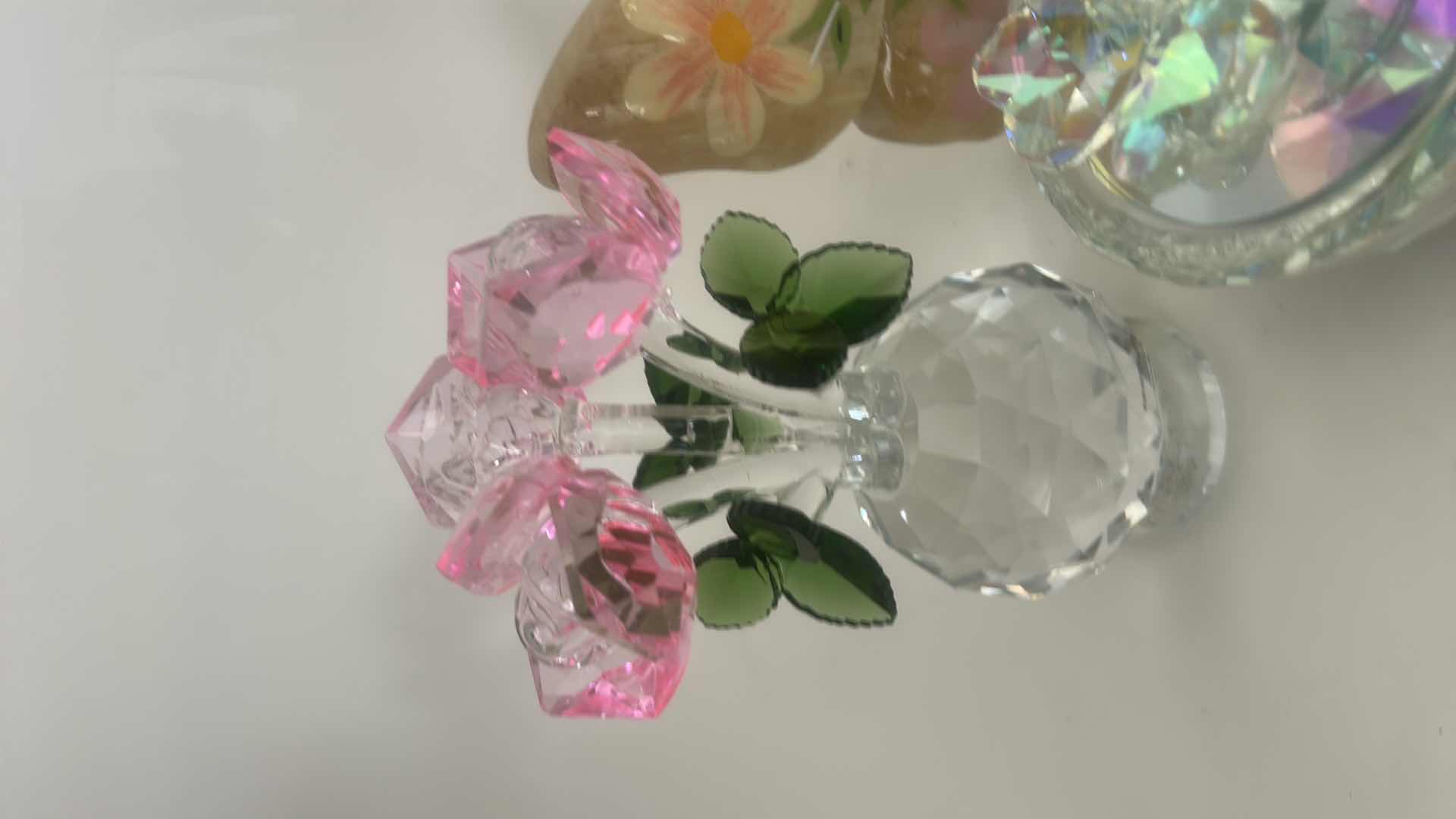 Photo 1 of 3 PC HOME DECOR - PINK CRYSTAL ROSE FIGURINE H6.5” AND MORE