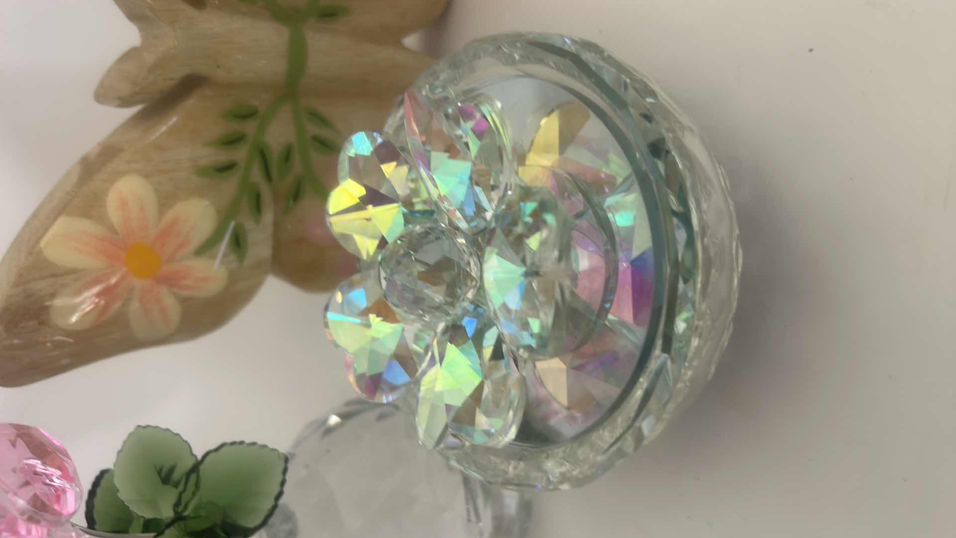 Photo 1 of 3 PC HOME DECOR - PINK CRYSTAL ROSE FIGURINE H6.5” AND MORE