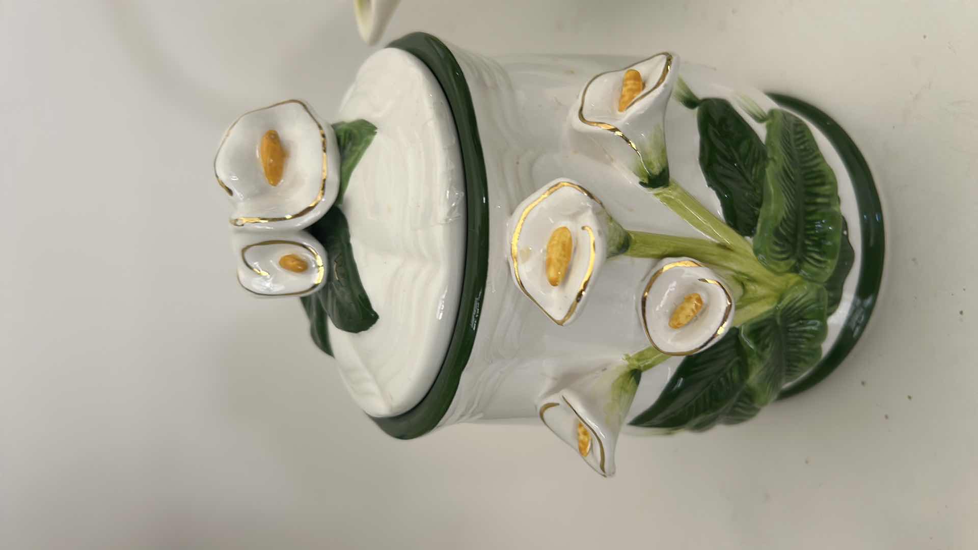 Photo 1 of 2 PORCELAIN KITCHEN ITEMS- CANISTER AND PITCHER