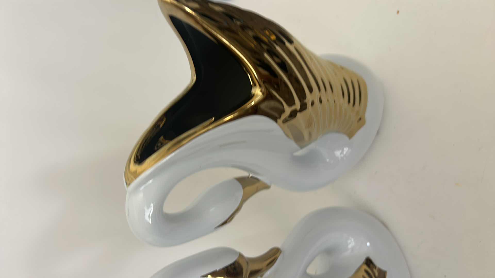 Photo 1 of 2 GOLD AND WHITE CERAMIC SWAN VASES H12”