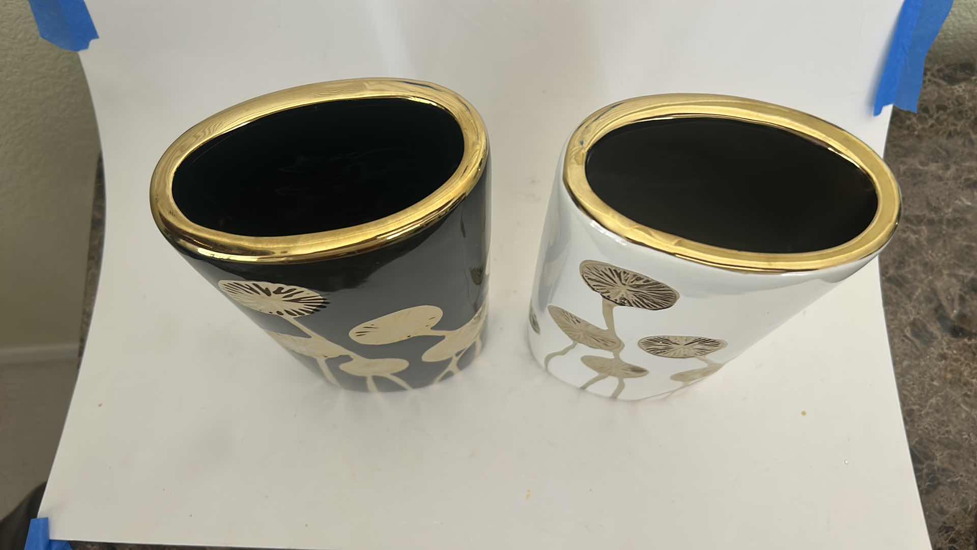 Photo 1 of 2 BLACK & GOLD AND WHITE AND GOLD VASES H10”