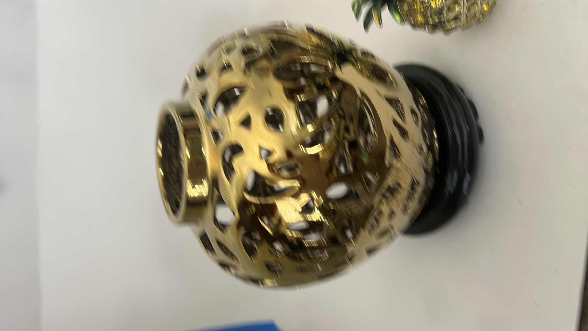 Photo 1 of 3 PC GOLD TONE HOME DECOR . PINEAPPLES AND TEMPLE JAR (TALLEST 9”)