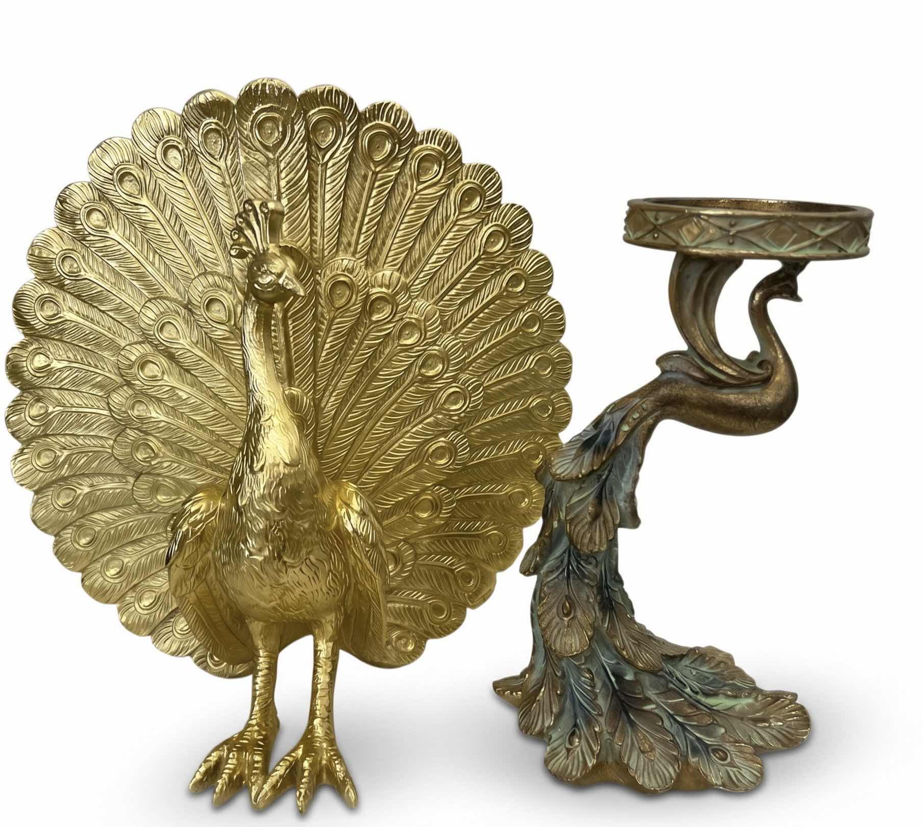 Photo 1 of 2 GOLD TONE PEACOCK HOME DECOR ITEMS (TALLEST H12”)