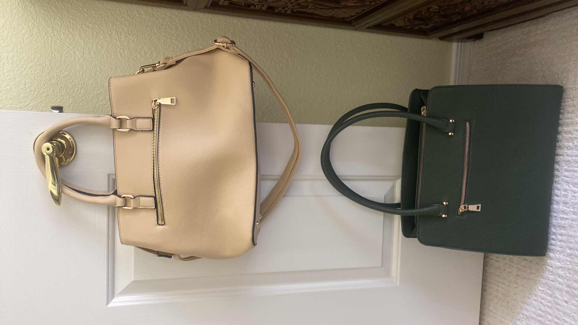 Photo 1 of 2-GREEN & LIGHT TAN HANDBAGS