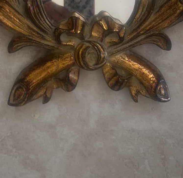 Photo 1 of 2-ITALIAN GILTWOOD WALL MIRROR W VERTICAL HARP-SHAPED DESIGN & FOLIATE CARVINGS 47" 54" L