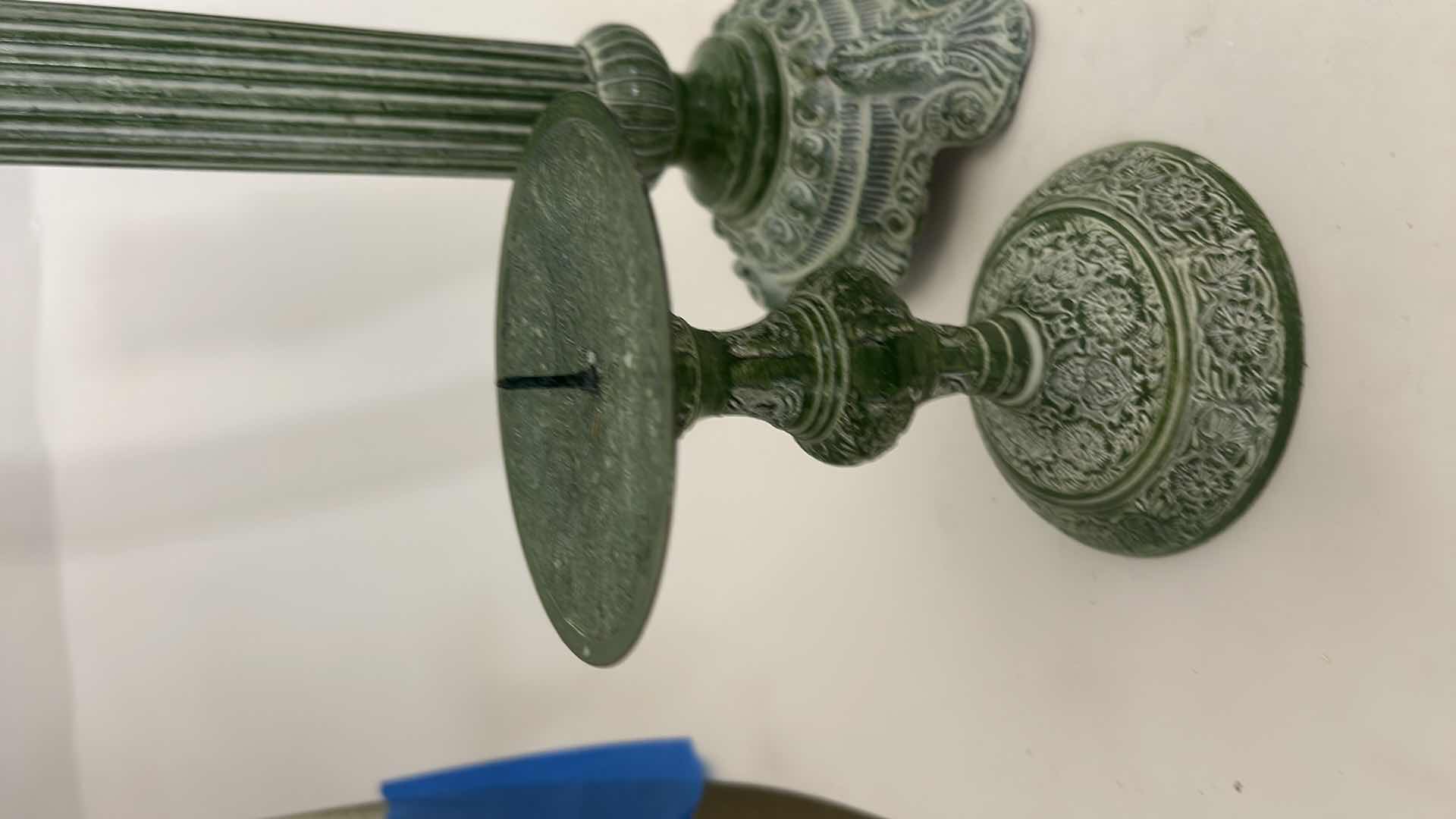 Photo 1 of 3 GREEN TONE CANDLE HOLDERS (TALLEST 14.25”)