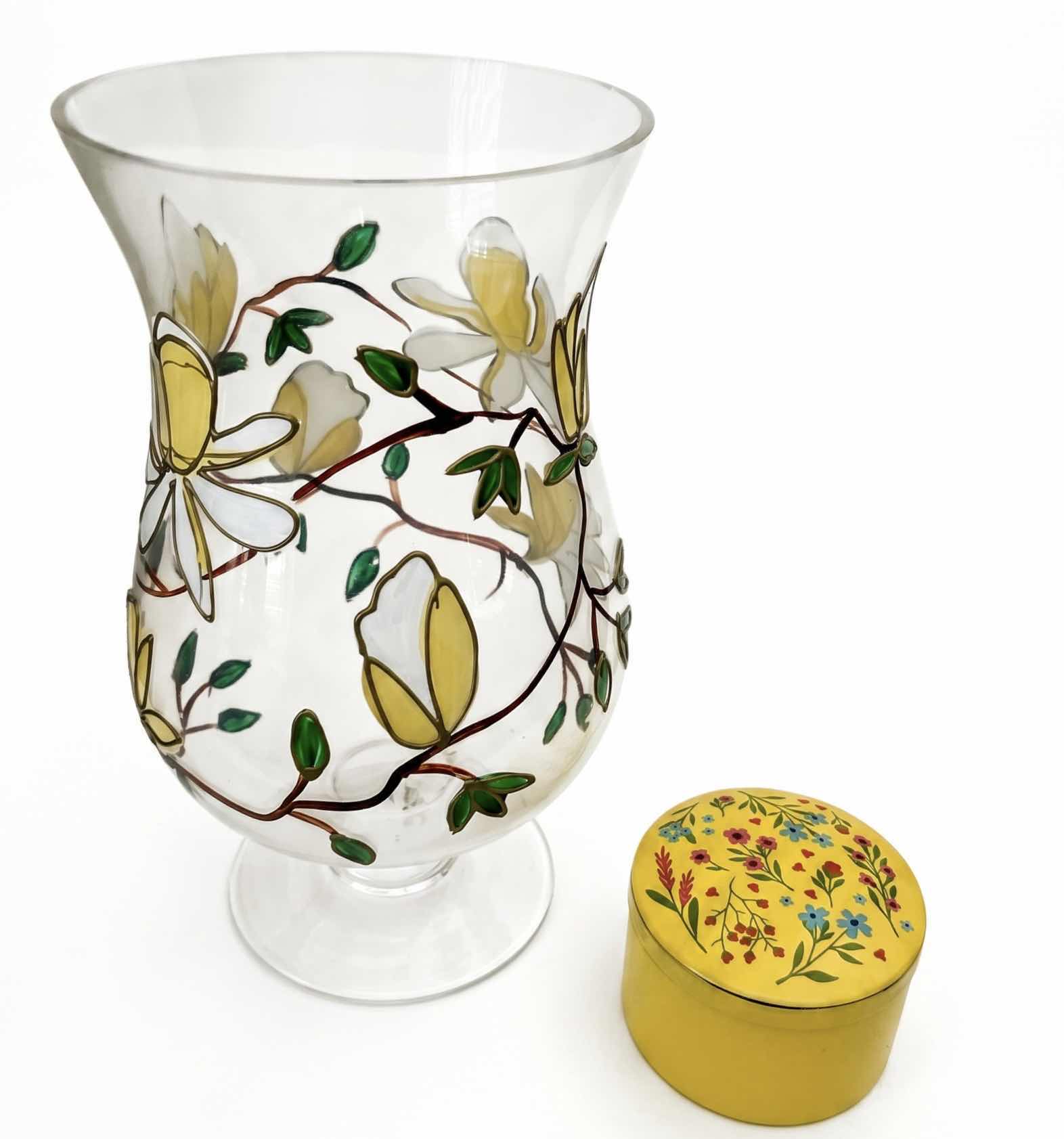 Photo 1 of VINTAGE PAUL NAGEL HAND-PAINTED GLASS VASE FROM THE TIFFANY SERIES, FEATURING INTRICATE HAND-PAINTED DECORATION AND LIKELY 24K GOLD TRIM H12” & LIDDED TRINKET DISH