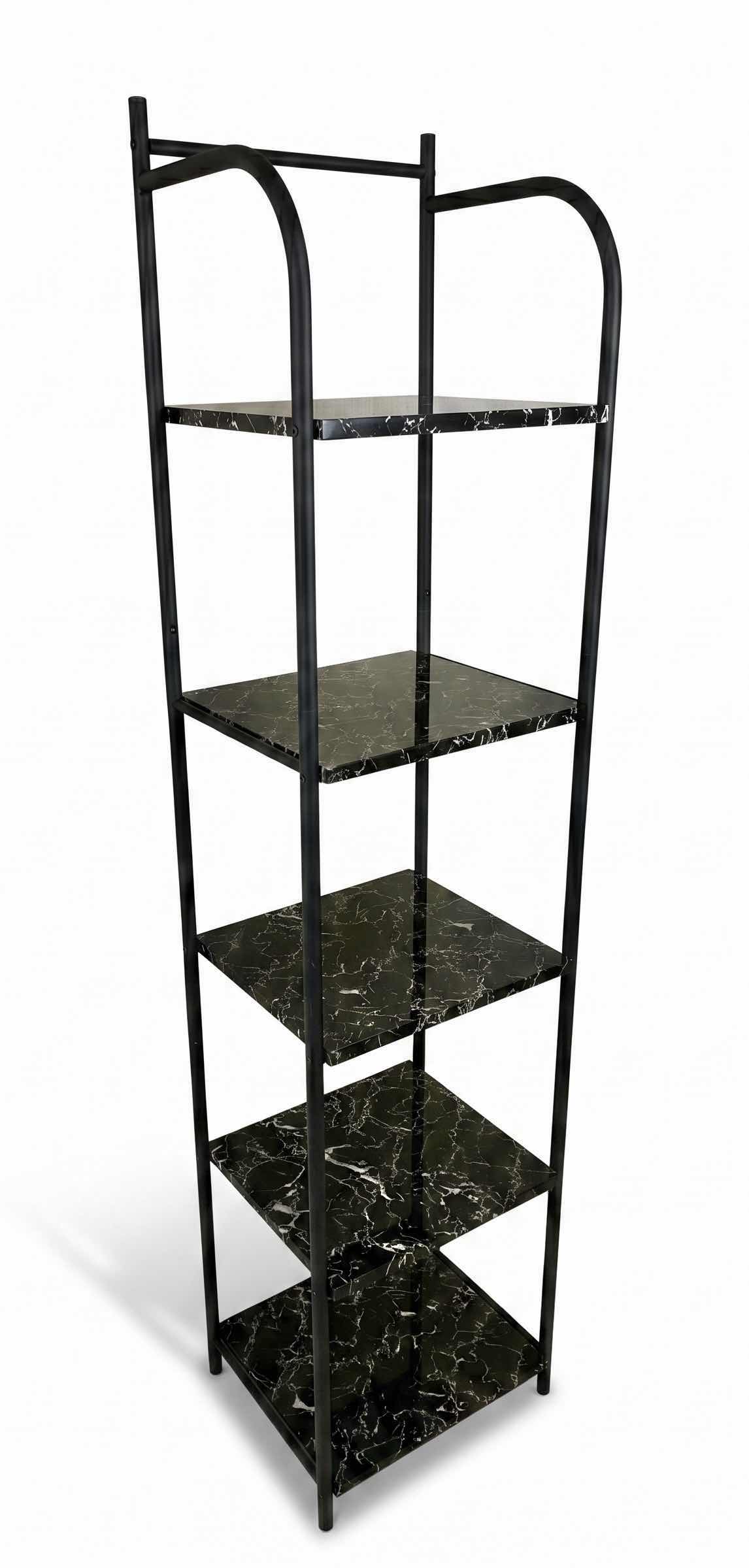Photo 1 of 5-TIER RACK FEATURES A BLACK IMITATION MARBLE FINISH AND A LIGHTWEIGHT METAL FRAME. 13“ x 11“ x H55.5”