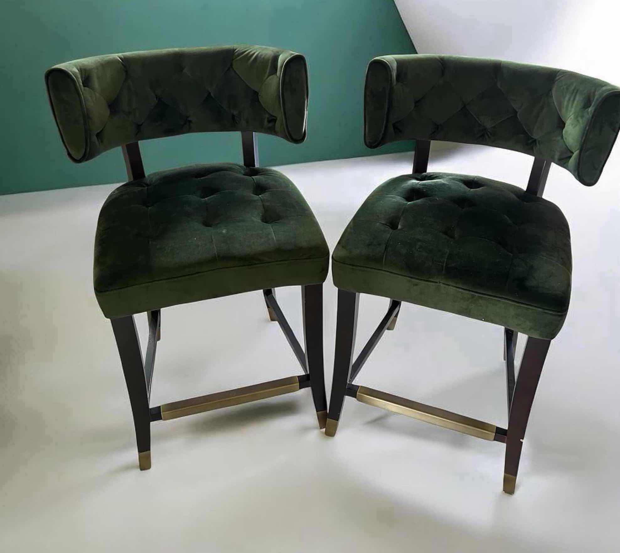 Photo 1 of 2- TATUM COUNTER STOOLS W MOSS GREEN VELVET UPHOLSTERY DIAMOND TUFTING ESPRESSO WOOD H 36" $200