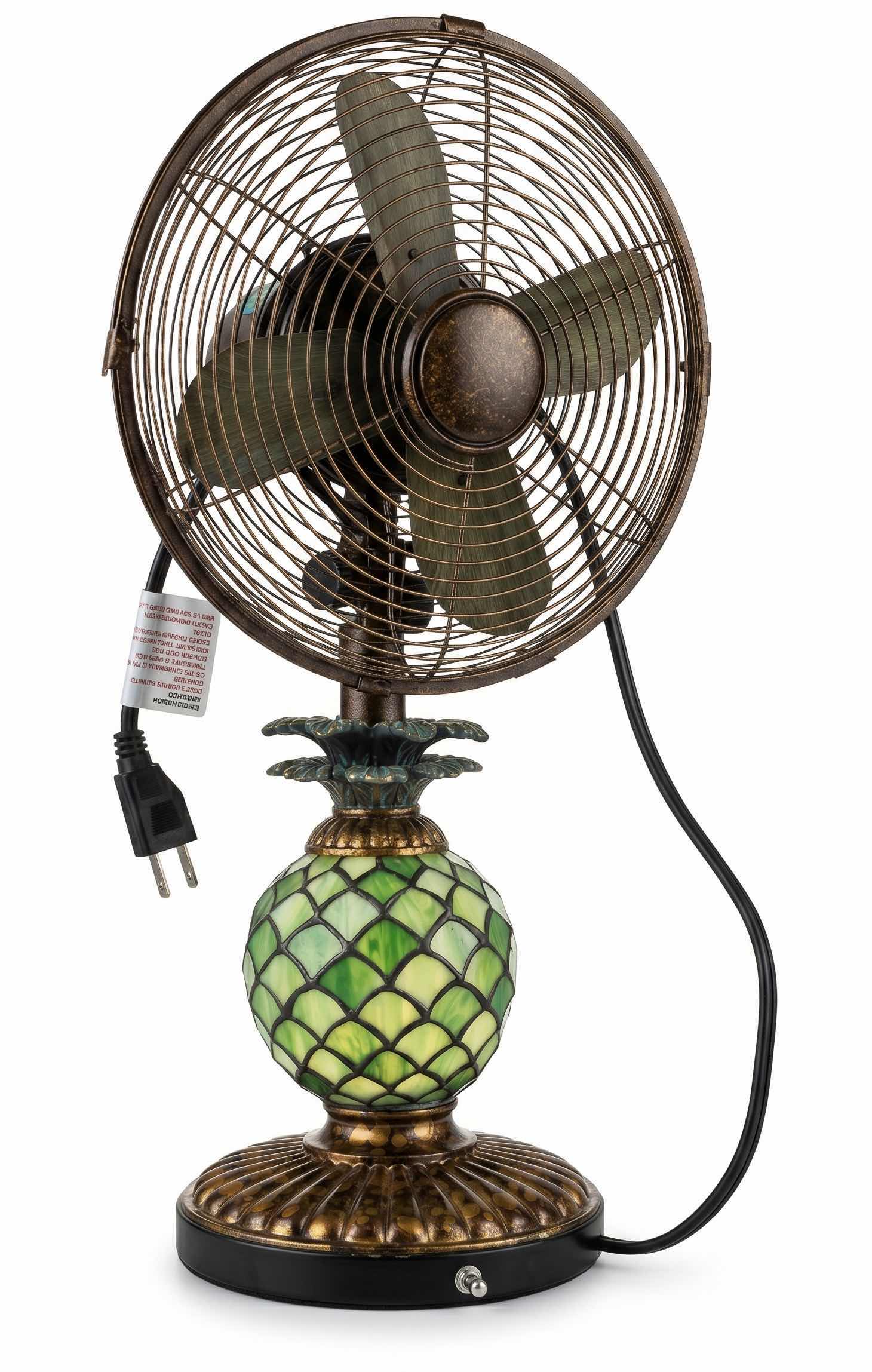 Photo 1 of DECOBREEZE PINEAPPLE FAN FEATURES A TIFFANY-STYLE GREEN MOSAIC GLASS BASE THAT DOUBLES AS A LAMP. H22” $200
