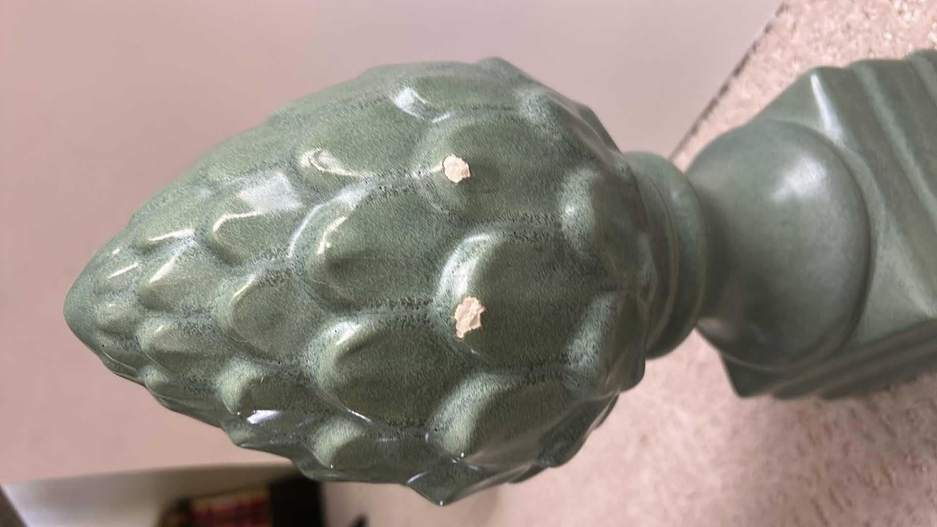 Photo 1 of ARTICHOKE ACCENT FEATURES A RUSTIC VINTAGE GREEN GLAZED FINISH ON A CERAMIC BODY. H14”