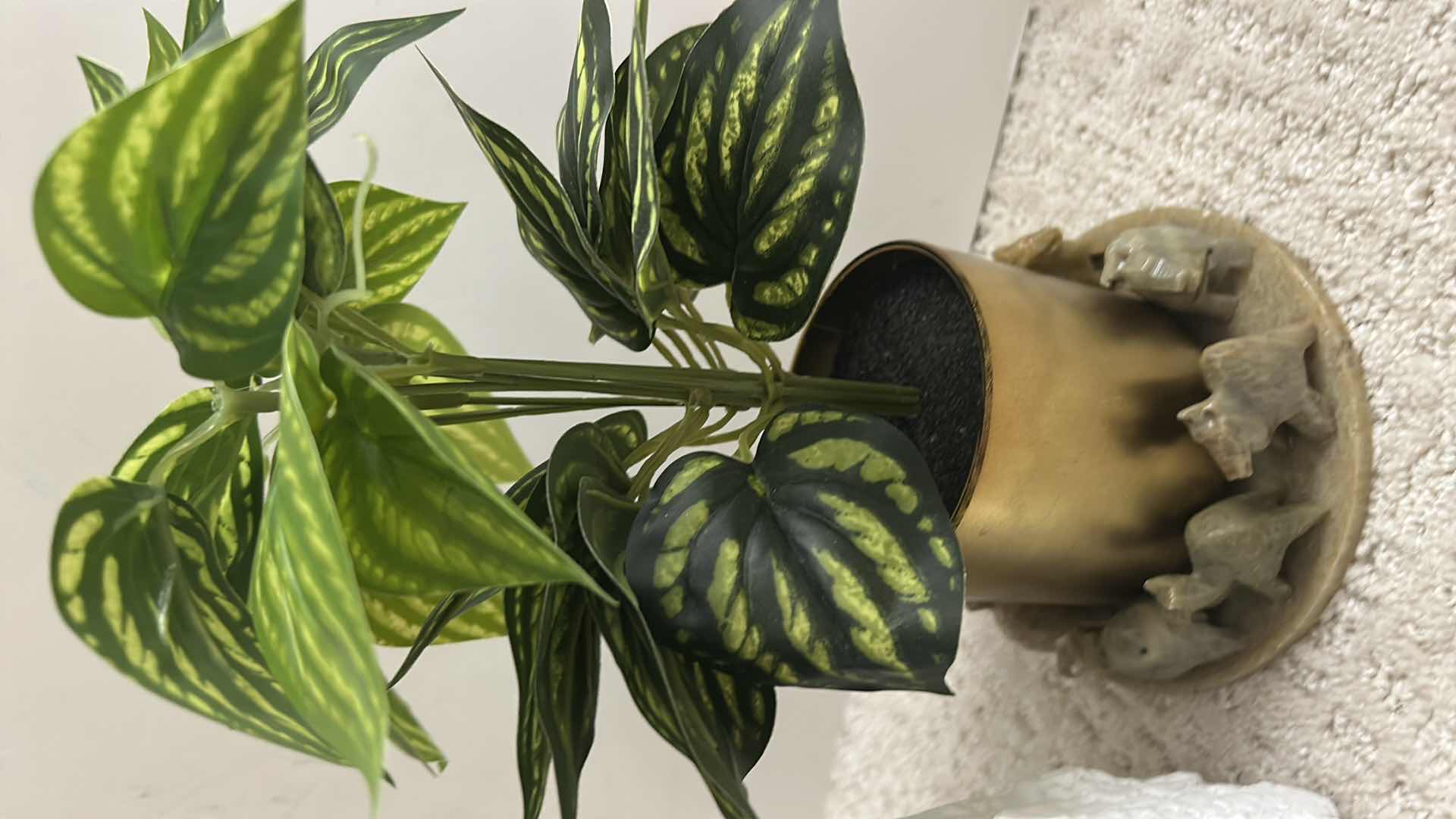 Photo 1 of 2 ARTIFICIAL GREENERY DECOR PIECES & SOAPSTONE CARVING (TALLEST H10”)