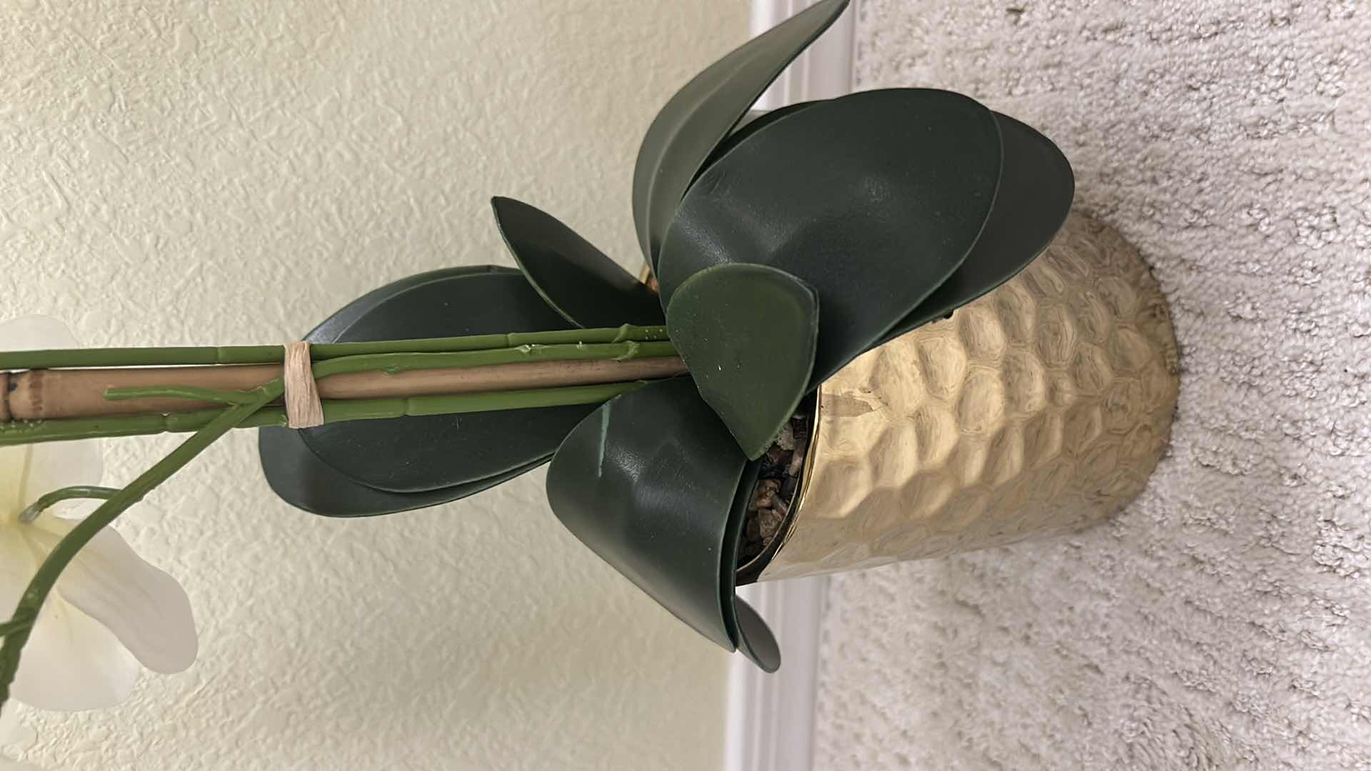 Photo 1 of ARTIFICIAL PHALAENOPSIS ORCHID ARRANGEMENT FEATURES WHITE SILK BLOOMS HOUSED IN A TEXTURED, METALLIC GOLD POT. H31”