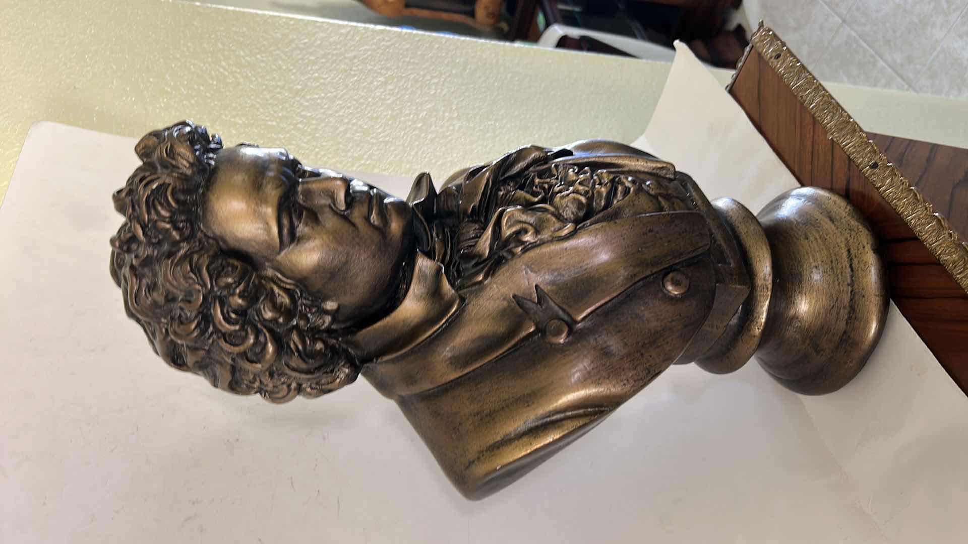 View 3 of BRONZE-TONED CERAMIC SCULPTURE BUST OF COMPOSER LUDWIG VAN BEETHOVEN H18”