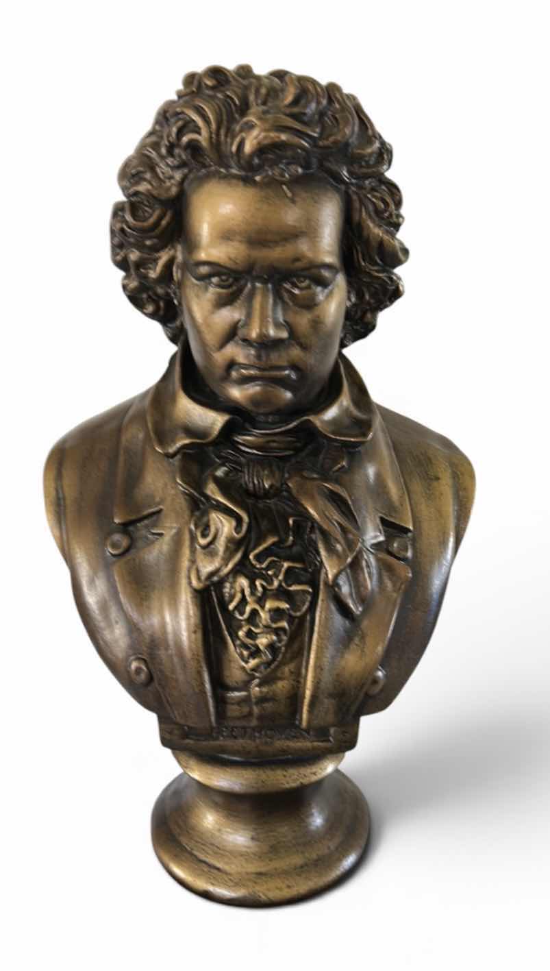 View 1 of BRONZE-TONED CERAMIC SCULPTURE BUST OF COMPOSER LUDWIG VAN BEETHOVEN H18”