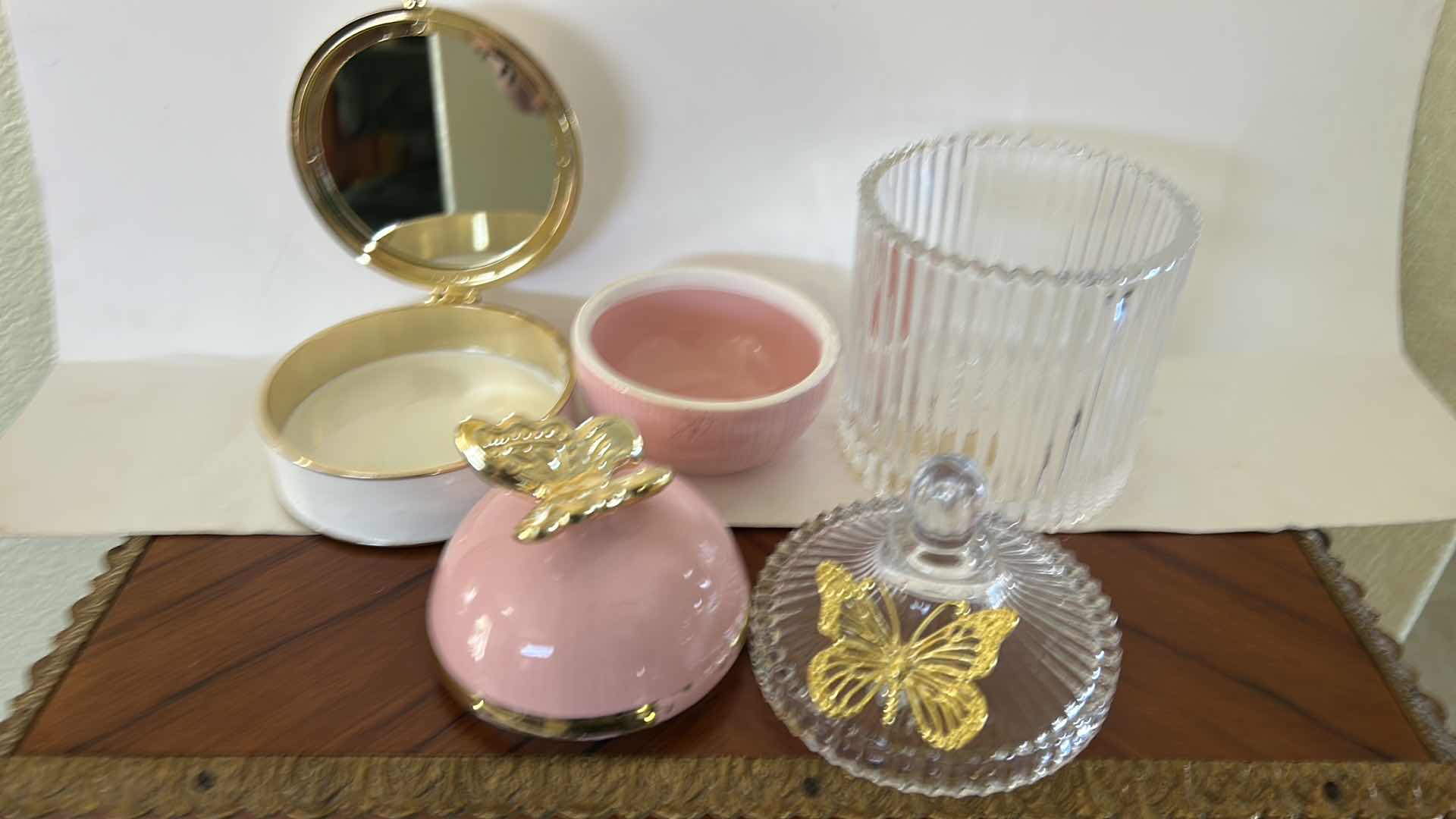 Photo 1 of 2 BUTTERFLY, TRINKET BOXES AND LIDDED JAR