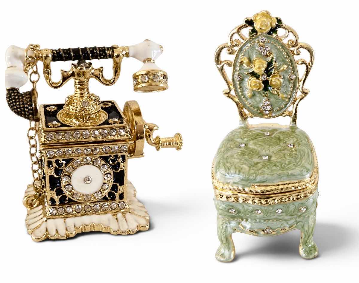 Photo 1 of TWO MINIATURE HINGED TRINKET BOXES H2.75”