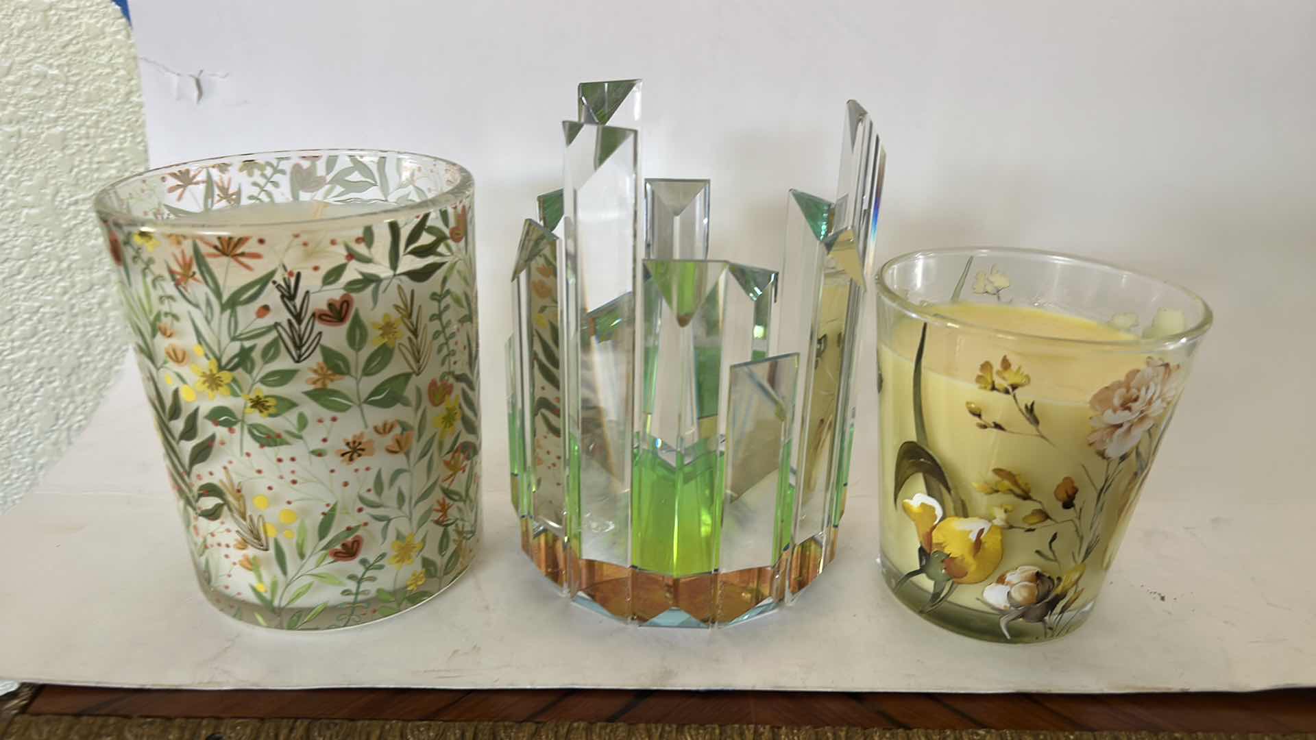 Photo 1 of 2 CANDLES, AND CRYSTAL CANDLE HOLDER