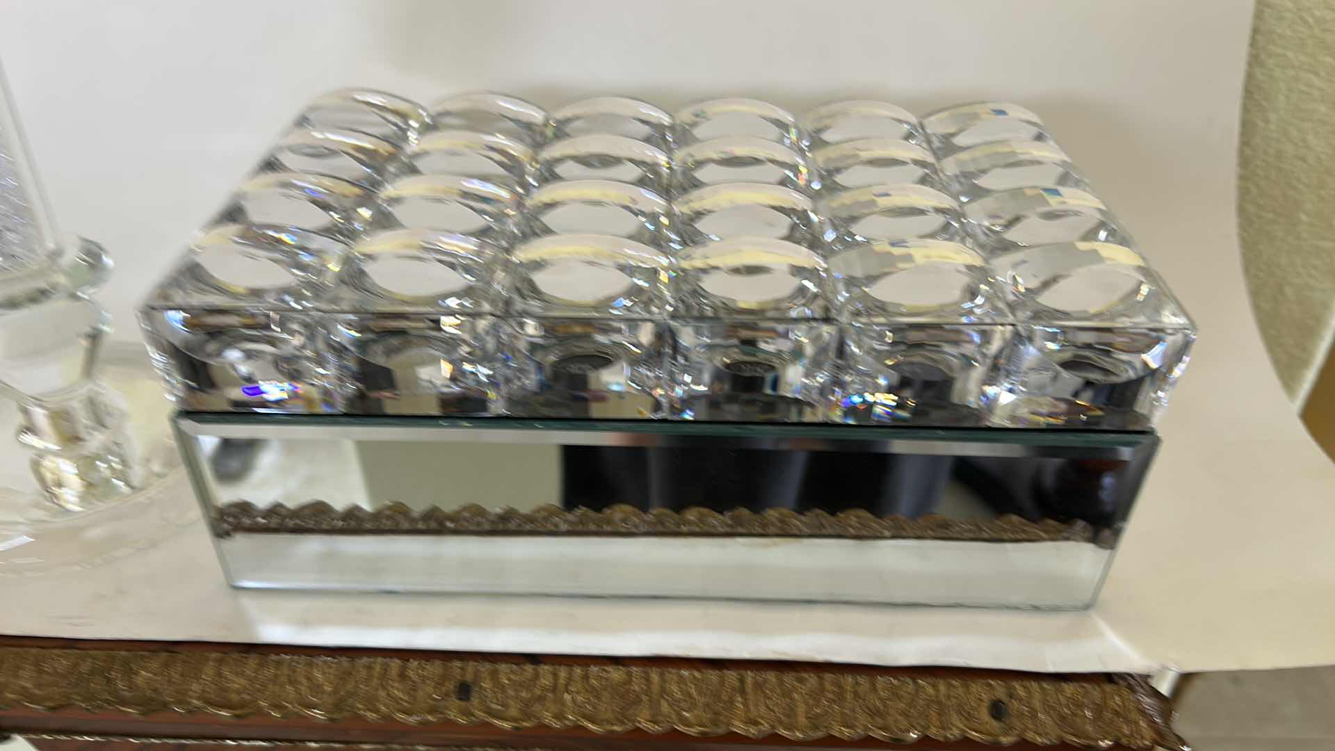 Photo 1 of LUCITE BOX AND CRYSTAL CANDLE HOLDER H8.25”