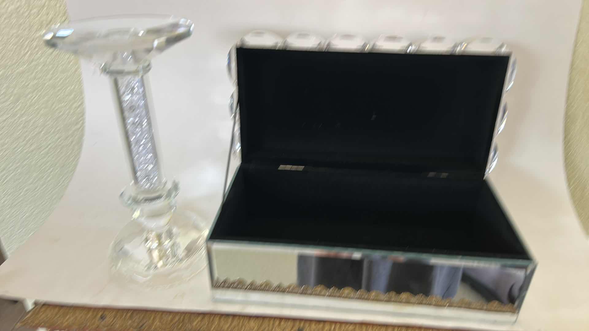Photo 1 of LUCITE BOX AND CRYSTAL CANDLE HOLDER H8.25”