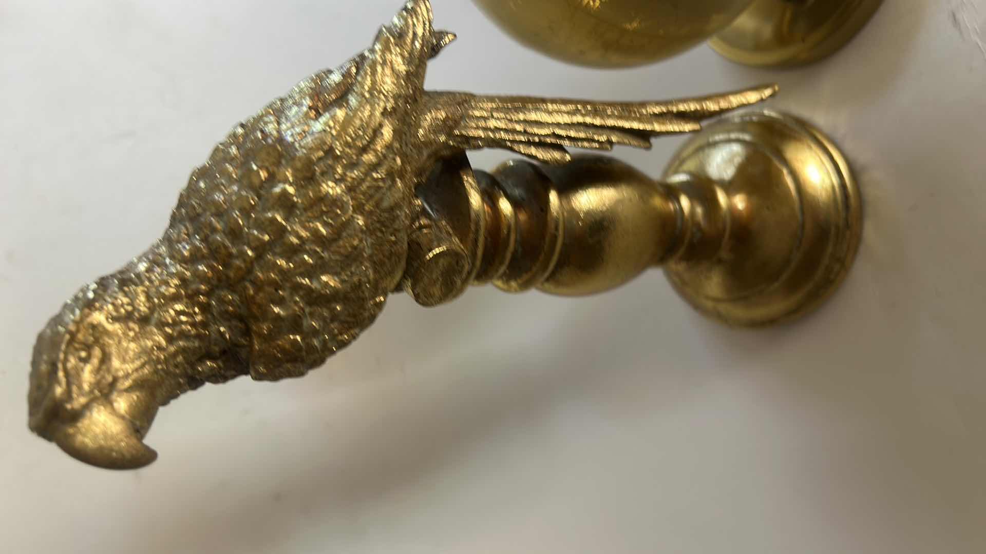 Photo 1 of TWO GOLD TONE, HOME DECOR PIECES (PARROT FIGURE H 12”)