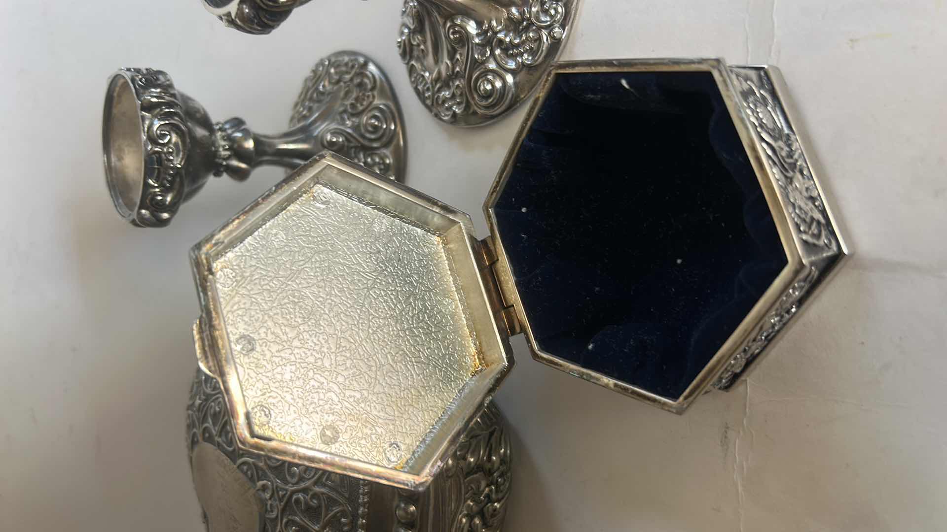 Photo 1 of GODINGER SILVER PLATED CANDLE STICKS & SILVER TONE TRINKET BOXES
