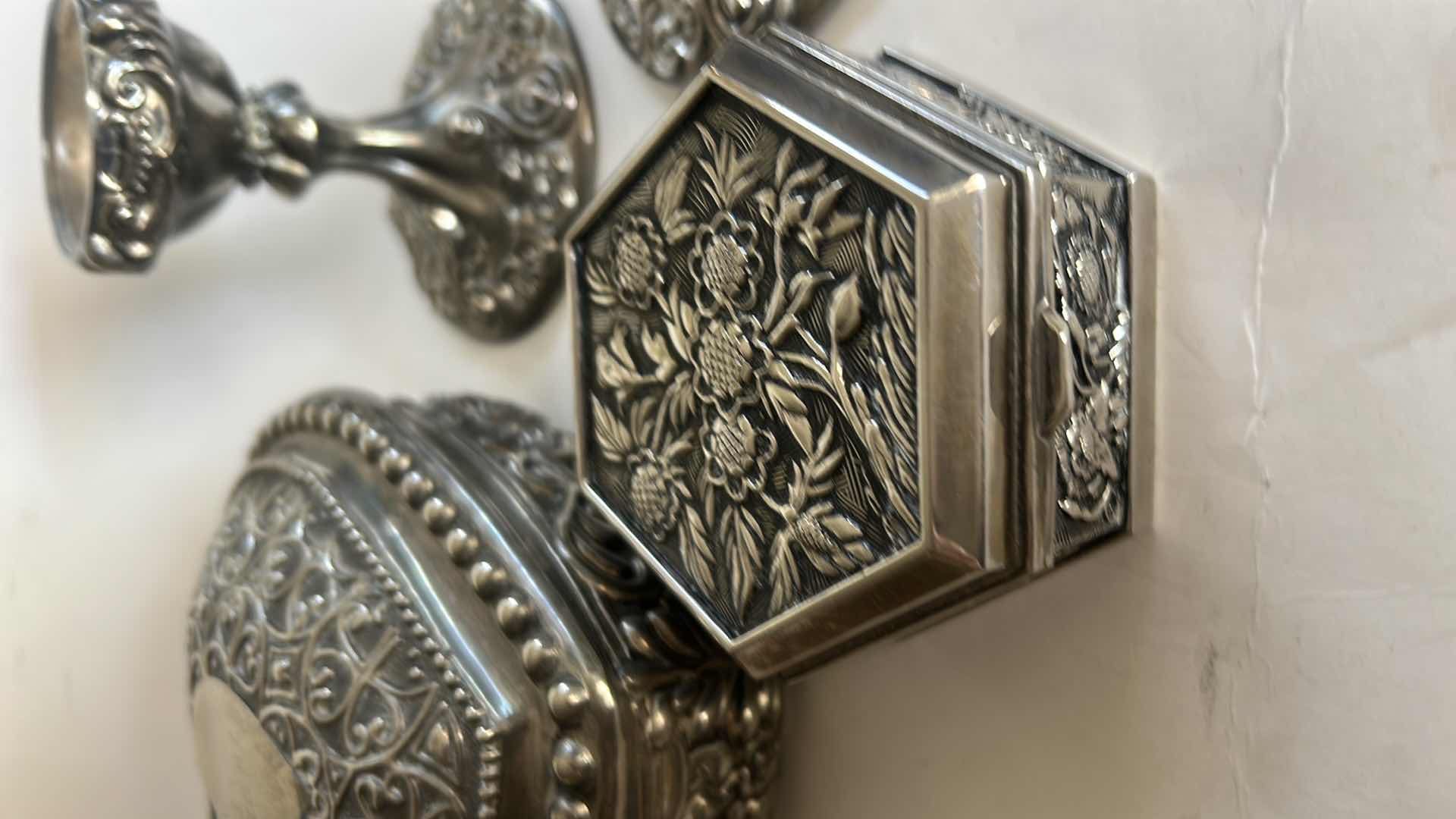 Photo 1 of GODINGER SILVER PLATED CANDLE STICKS & SILVER TONE TRINKET BOXES