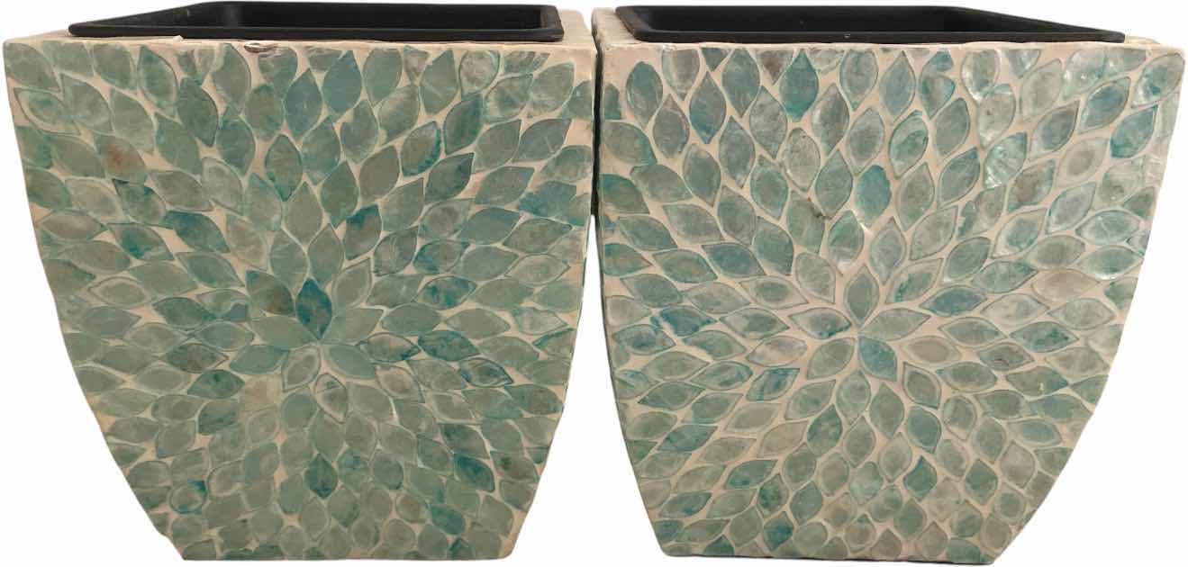 Photo 1 of PAIR OF GREEN LEAF MOTIF VANITY TRASH CANS