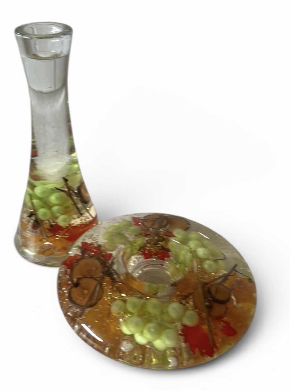 Photo 1 of 2 PC GILDE DREAMLIGHT (ALSO KNOWN AS TRAUMLICHT) HANDMADE TEALIGHT HOLDER & VASE FEATURING MOUTH-BLOWN GLASS OR ACRYLIC RESIN DESIGNS ENCASING DRIED FRUITS. MADE IN GERMANY. H7.25”
