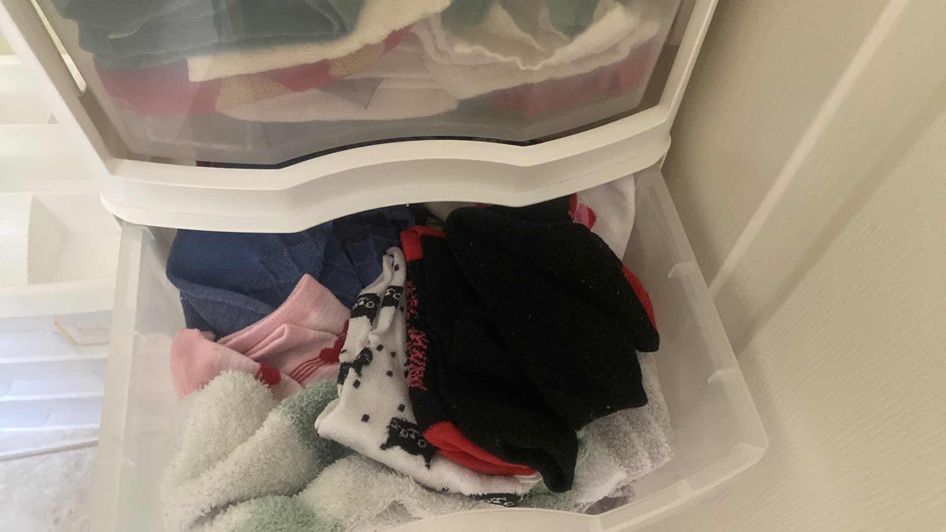 Photo 1 of PAIR OF PLASTIC STORAGE WITH THREE DRAWERS OF HAND TOWELS & WASHCLOTHS