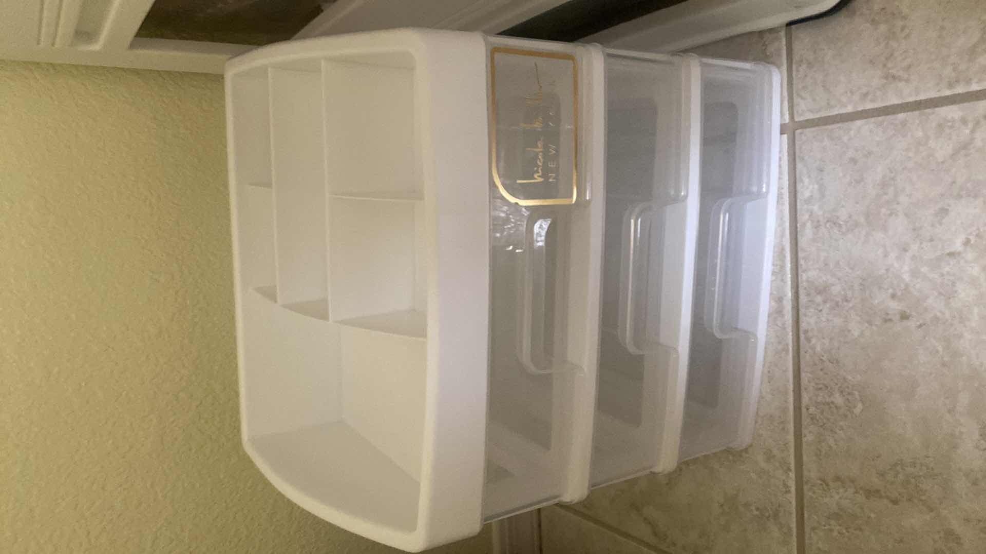 Photo 1 of PAIR OF PLASTIC STORAGE WITH THREE DRAWERS OF HAND TOWELS & WASHCLOTHS