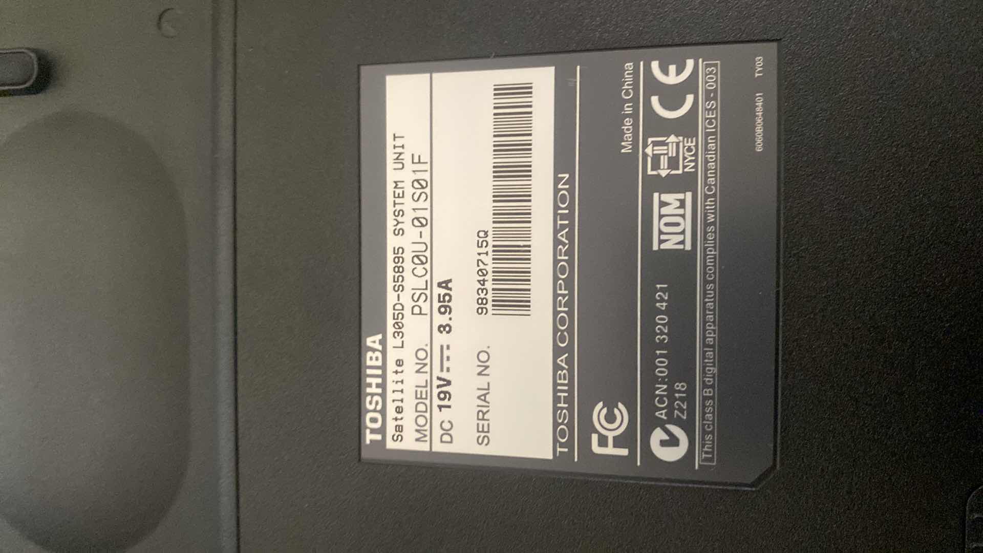 Photo 1 of TOSHIBA WINDOWS VISTA SATELLITE LAPTOP WITH CASE