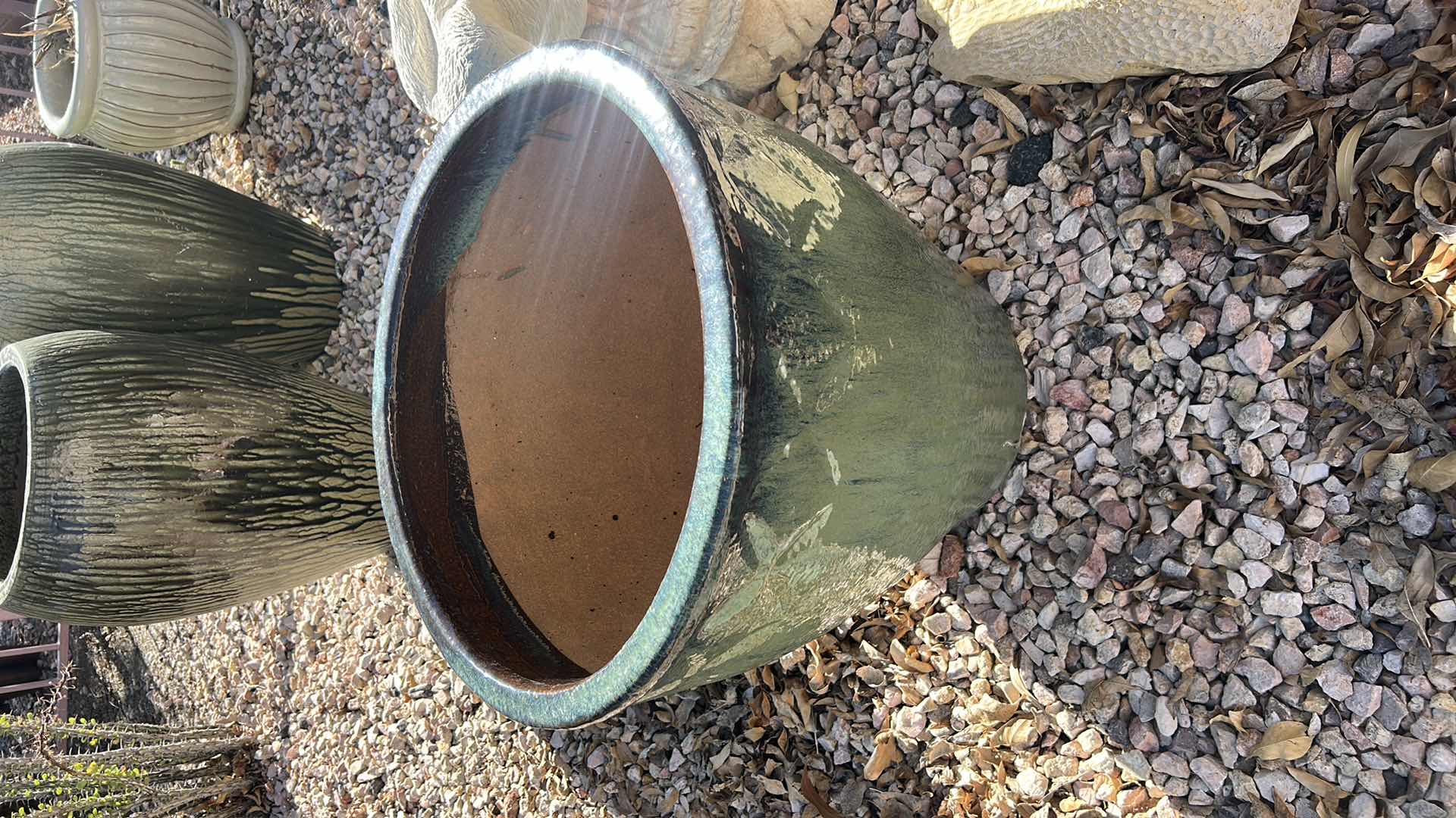 Photo 1 of GREEN GLAZED CERAMIC PLANTER H21”