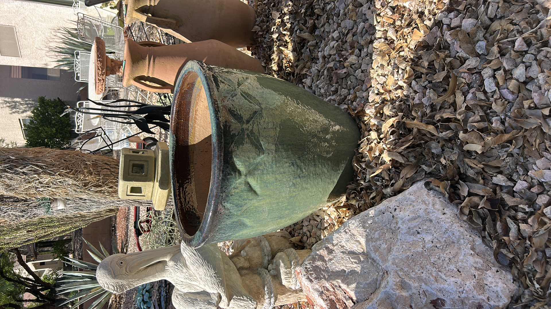 Photo 1 of GREEN GLAZED CERAMIC PLANTER H21”